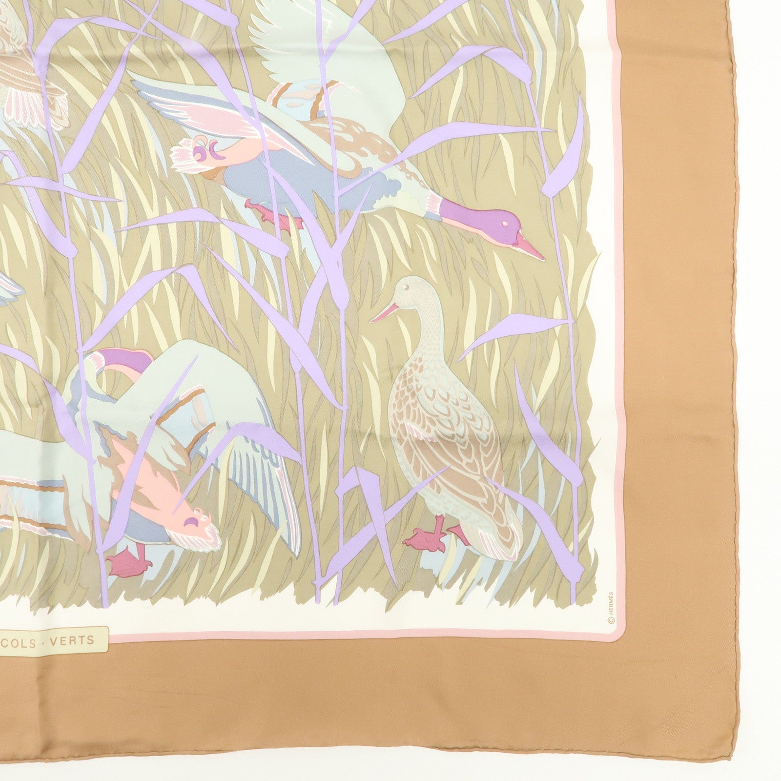 HERMES Carre 90 Silk 100% Scarf COLS VERTS Brown Used