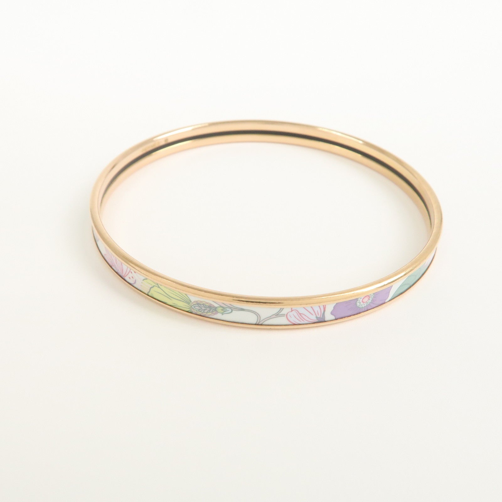 HERMES Extra Fan Enamel Bracelet Bangle Precious Paradise White