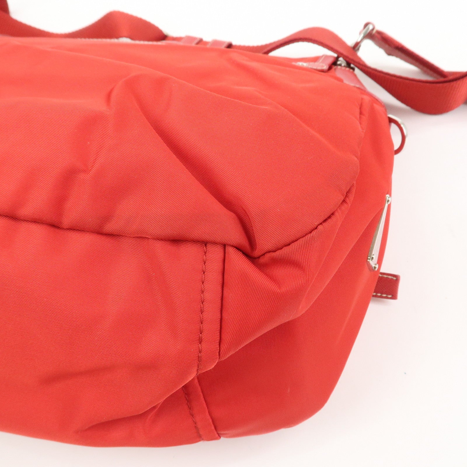 PRADA Triangle Logo Nylon Saffiano Leather Shoulder Bag Red BT0436