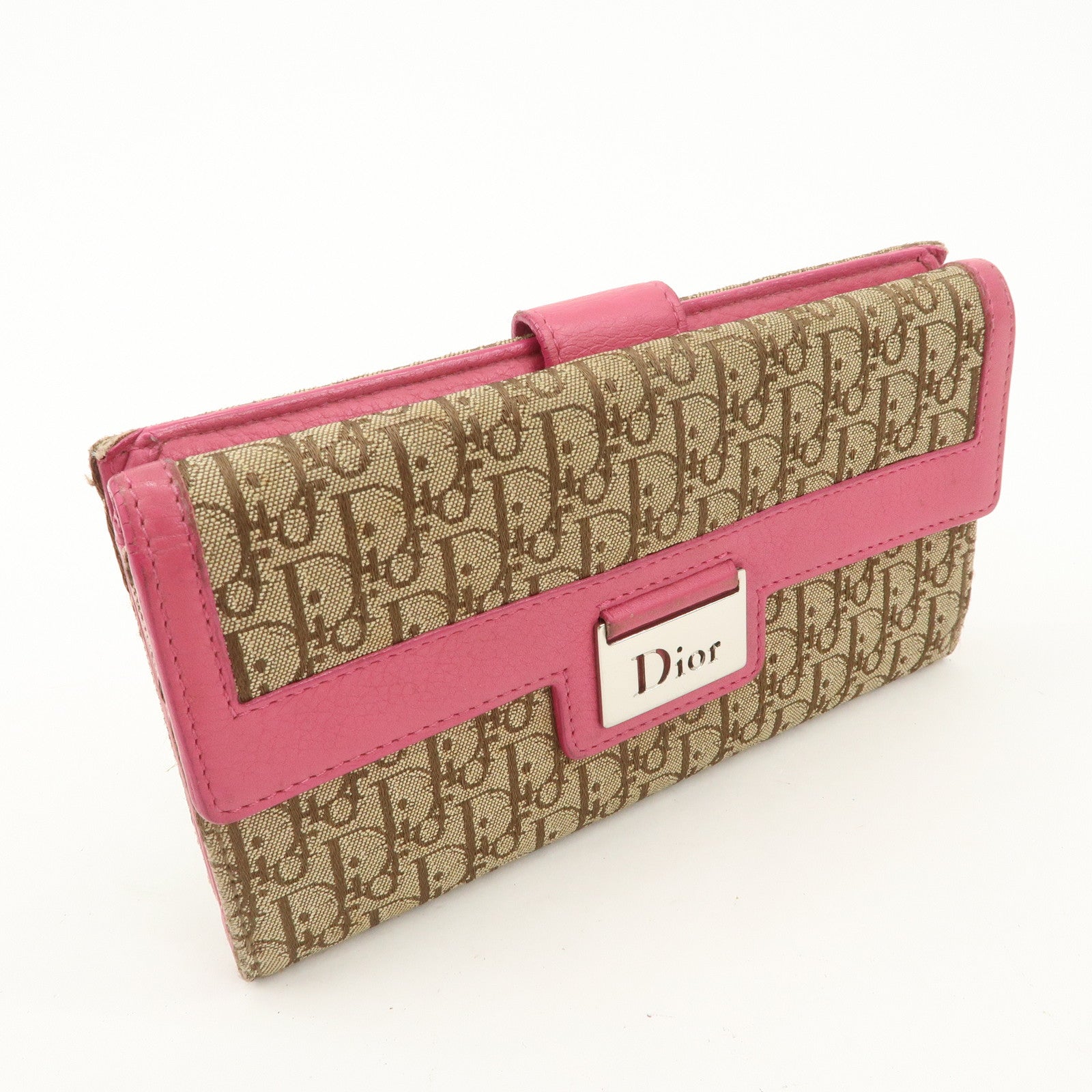 Christian Dior Trotter Street Chic Canvas Leather Long Wallet Pink