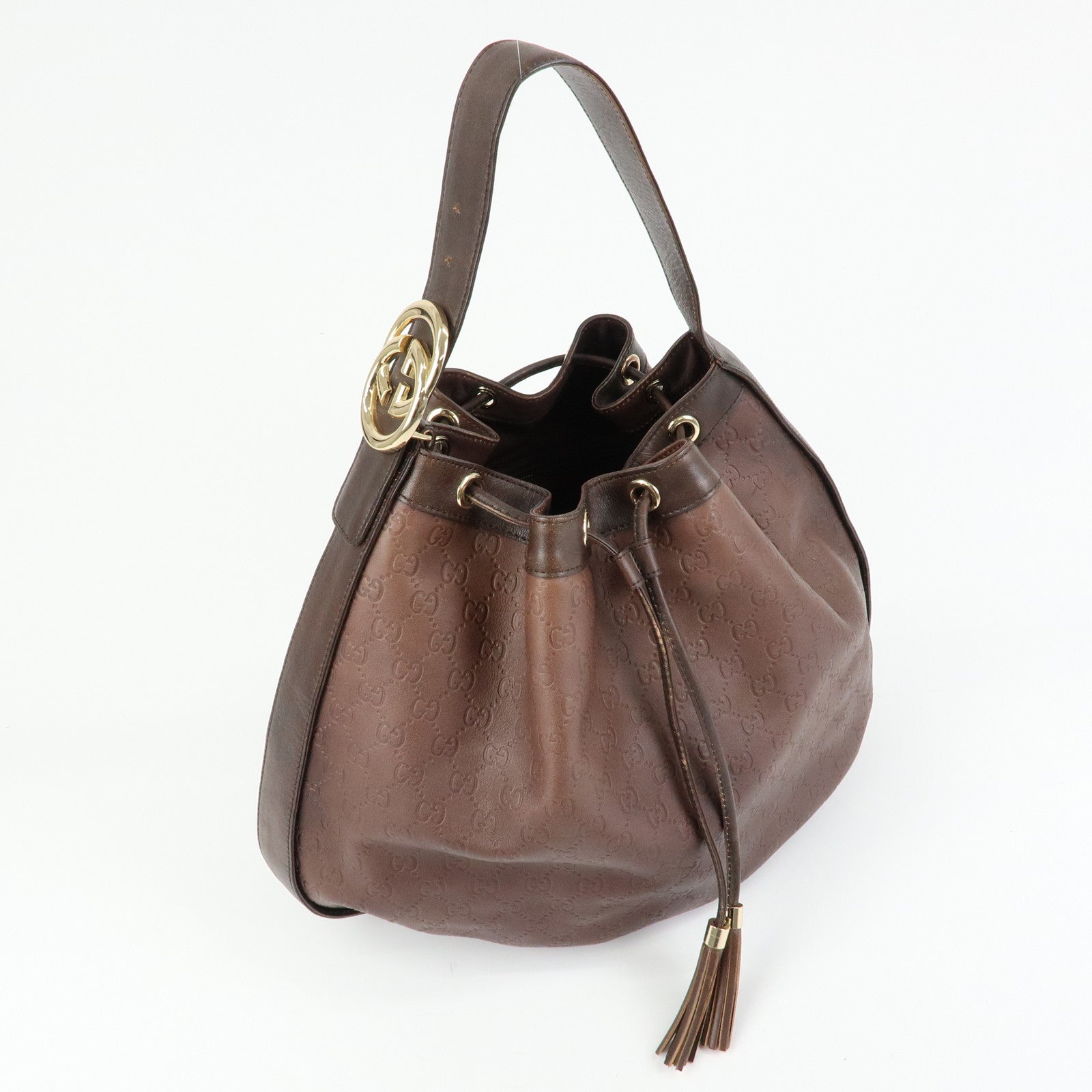 GUCCI Interlocking G Guccissima Leather Shoulder Bag Brown 223951