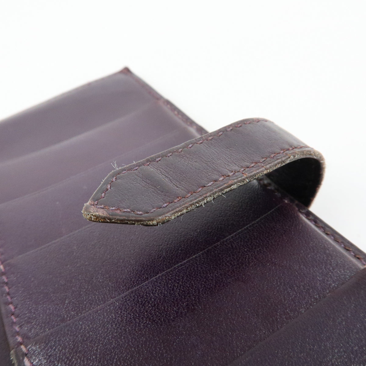 HERMES Bearn Box Calf Leather Bi-fold Long Wallet Purple