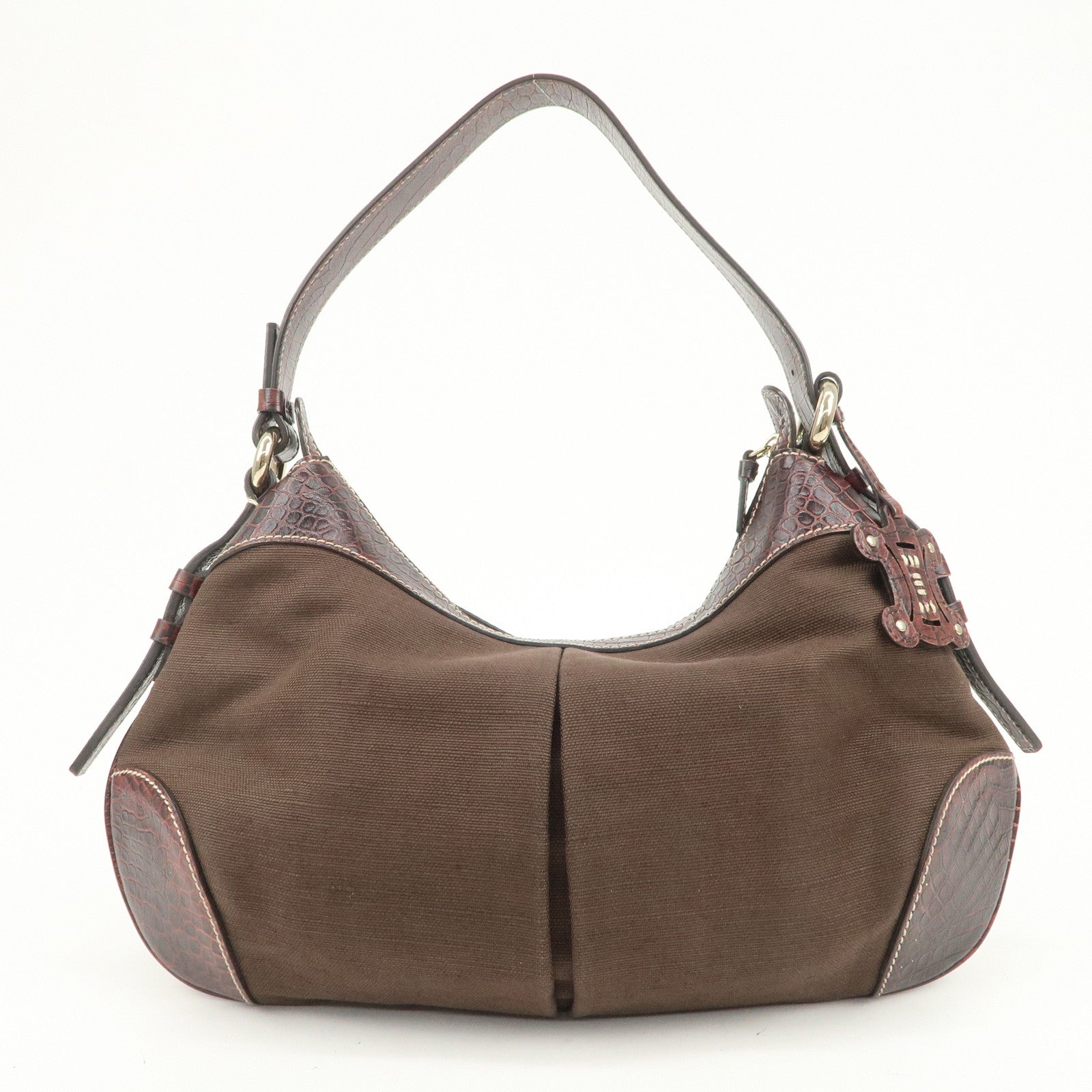 CELINE Canvas Leather Shoulder Bag Hand Bag Brown
