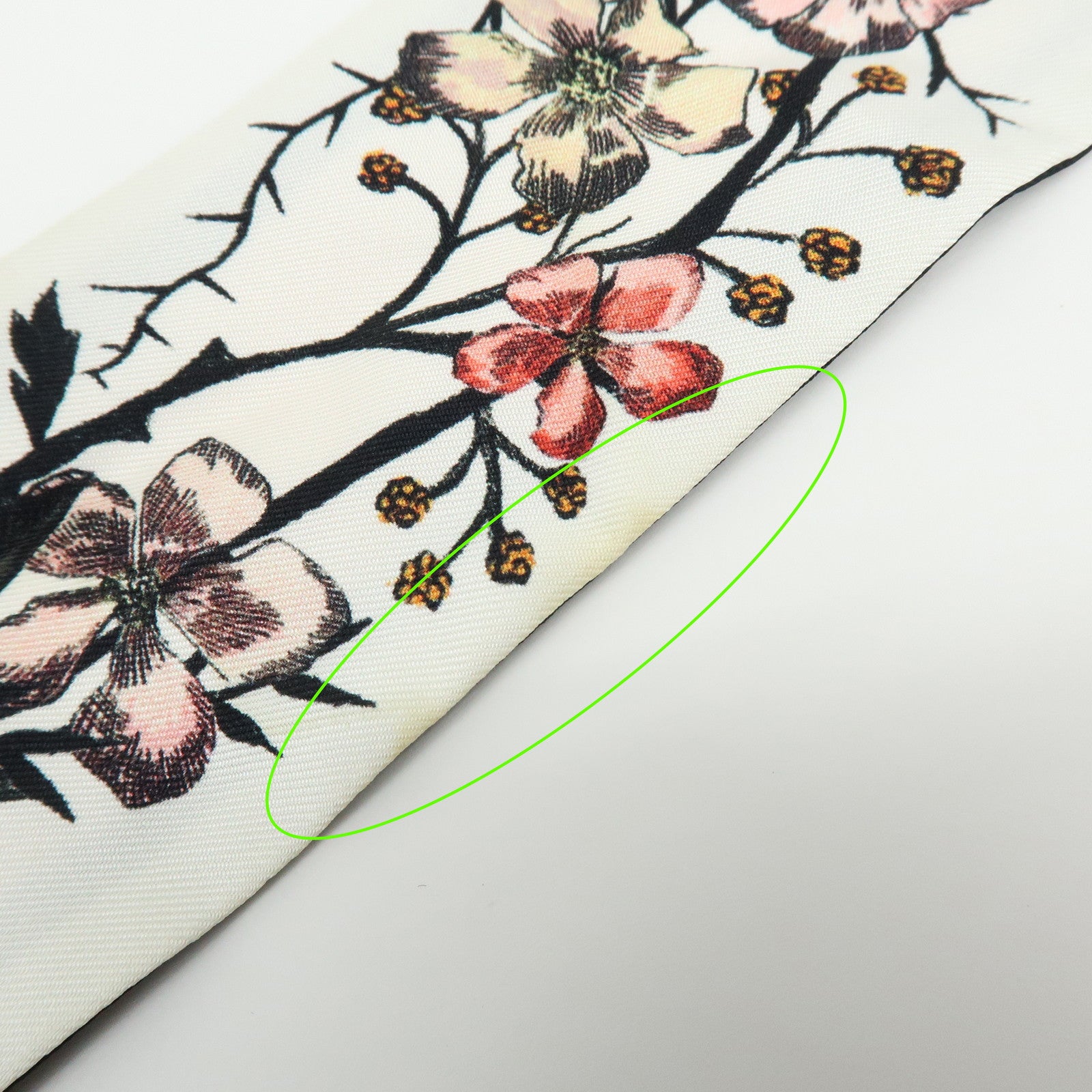 Christian Dior Mitzah Flower Motif Silk 100% Scarf Ivory Pink Black