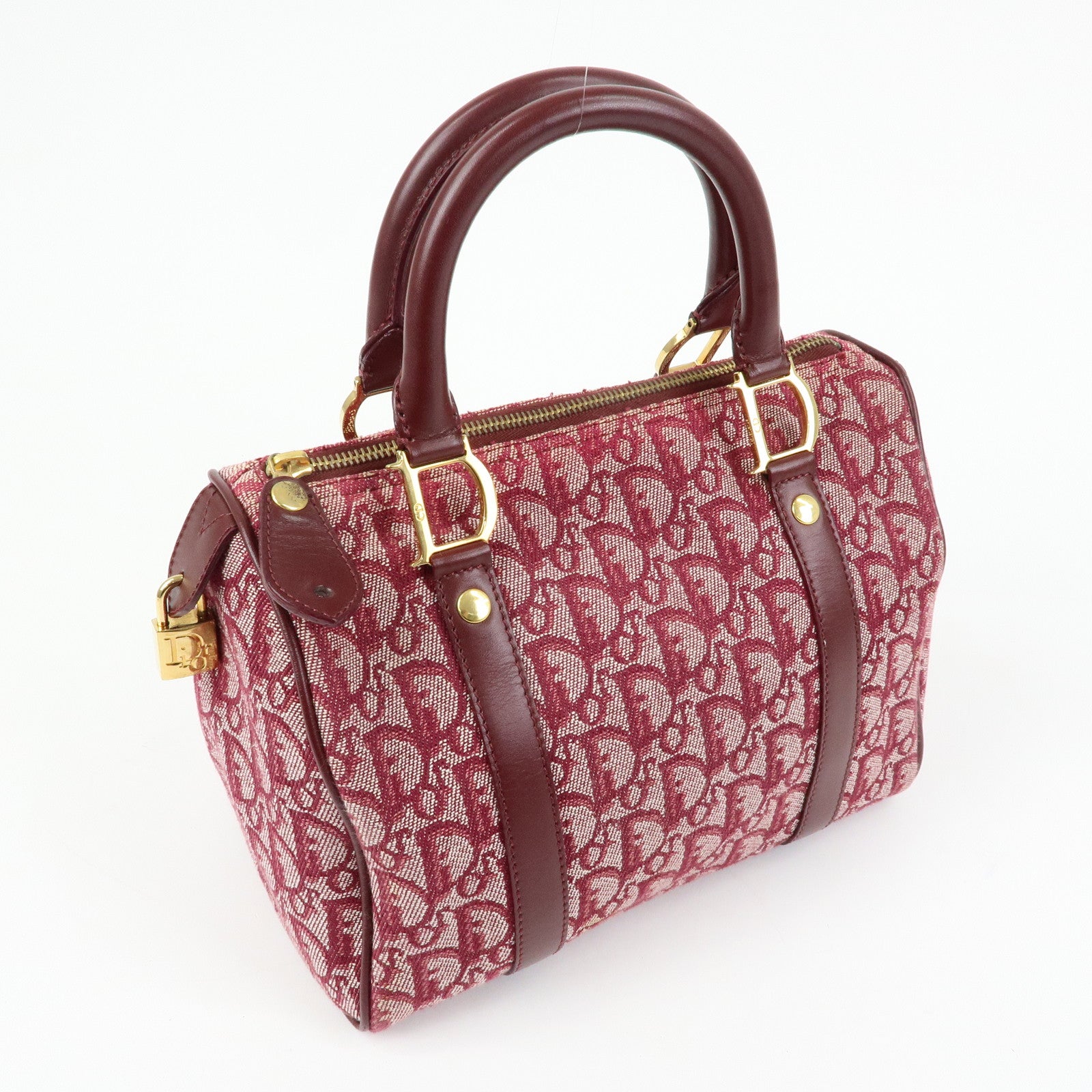 Christian Dior Trotter Jacquard Leather Boston Bag Burgundy