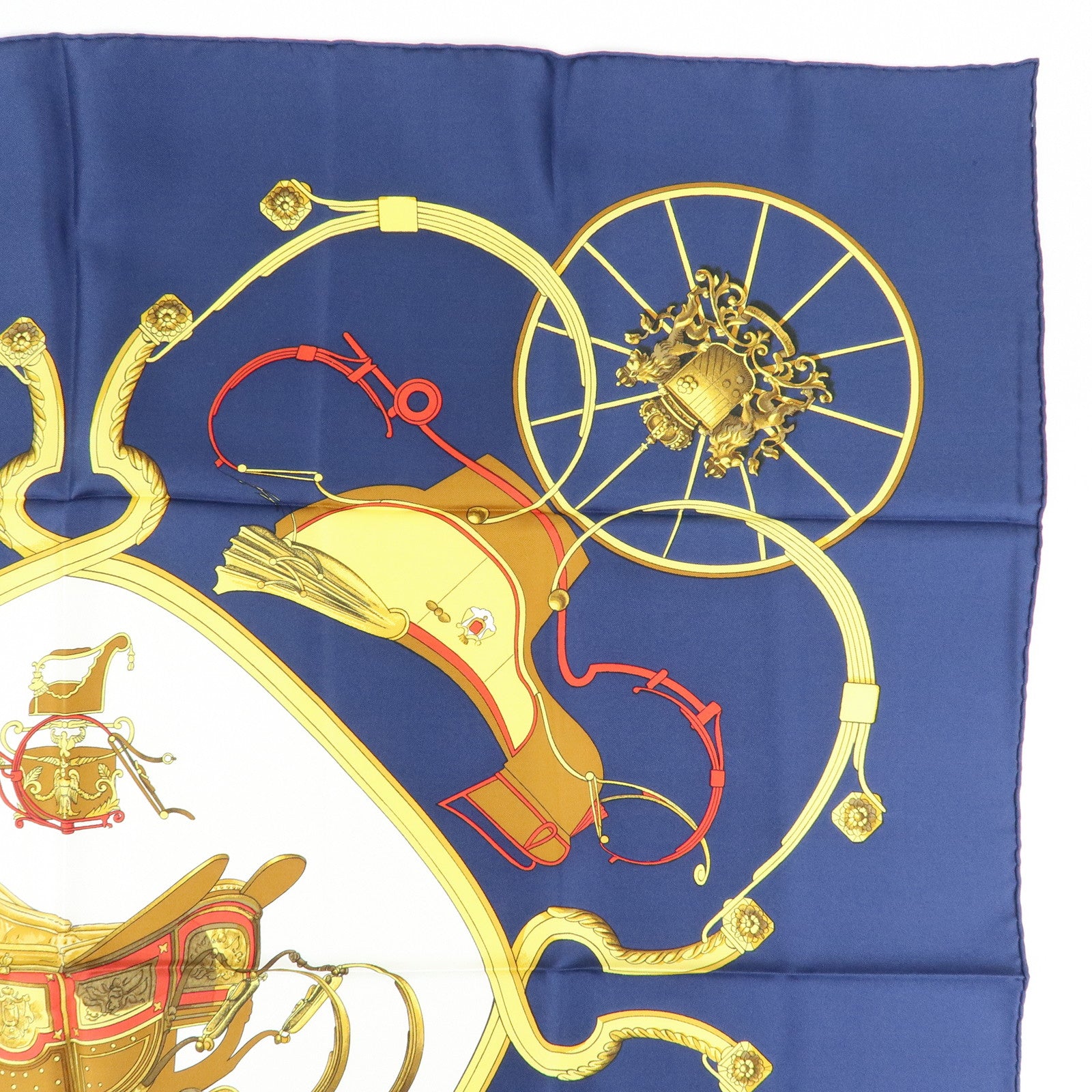 HERMES Carre 90 Silk 100% Scarf SPRINGS Navy