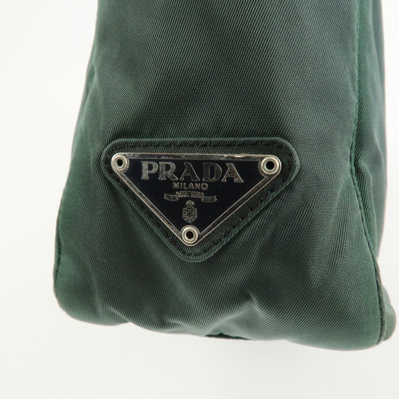 PRADA Triangle Logo Nylon Leather Tote Bag Green