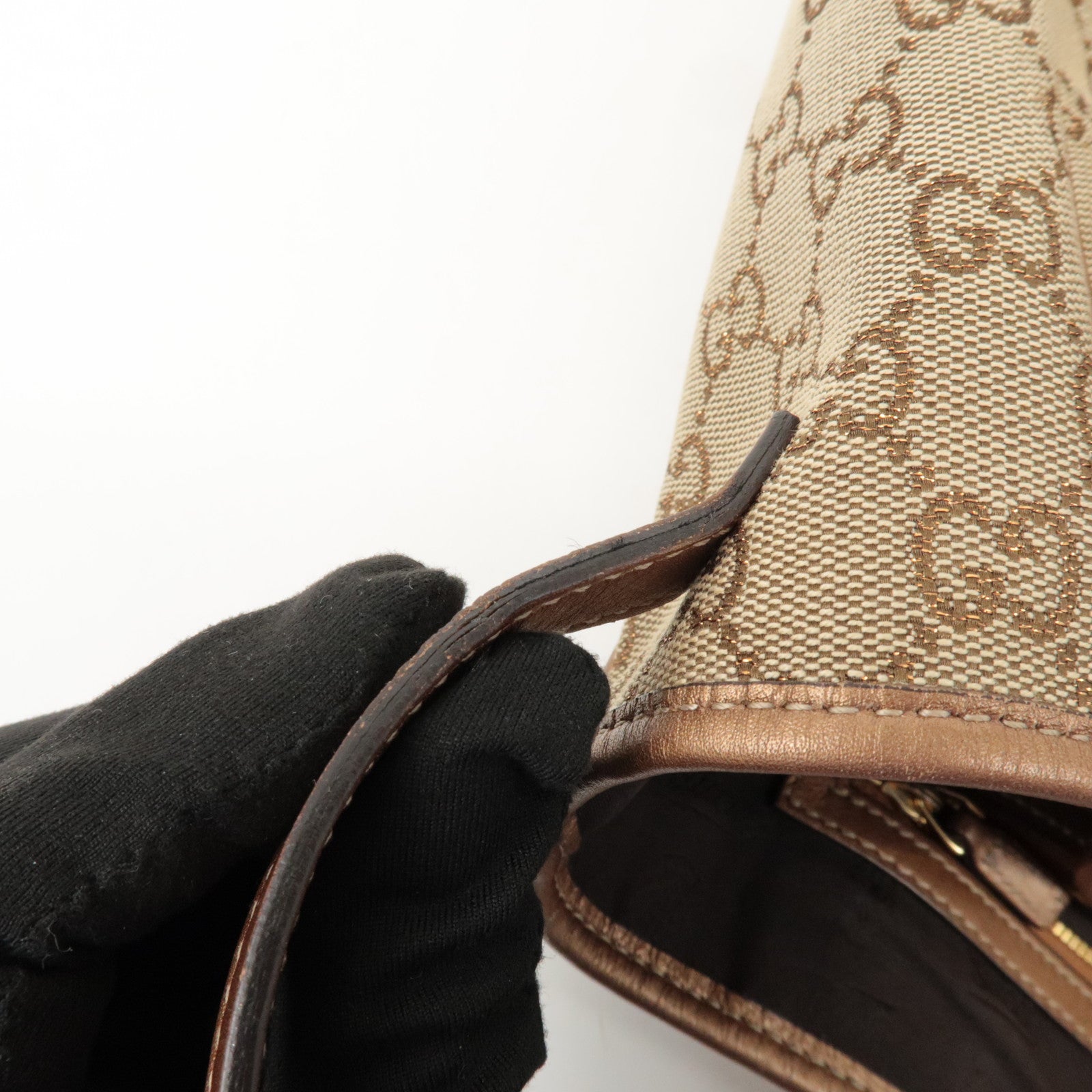 GUCCI GG Twins GG Canvas Leather Tote Bag Beige Bronze 232957 Used