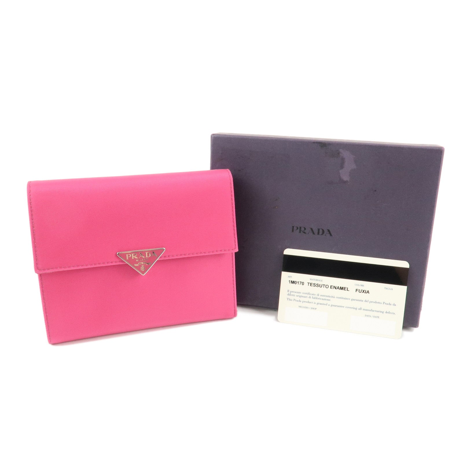 PRADA Triangle Logo Nylon Saffiano Leather Tri-Fold Wallet Pink 1M0170 Used