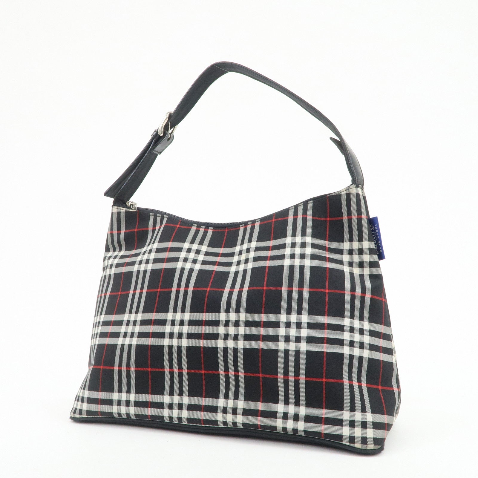 BURBERRY Blue Label Nylon Leather Shoulder Bag Nova Plaid Black