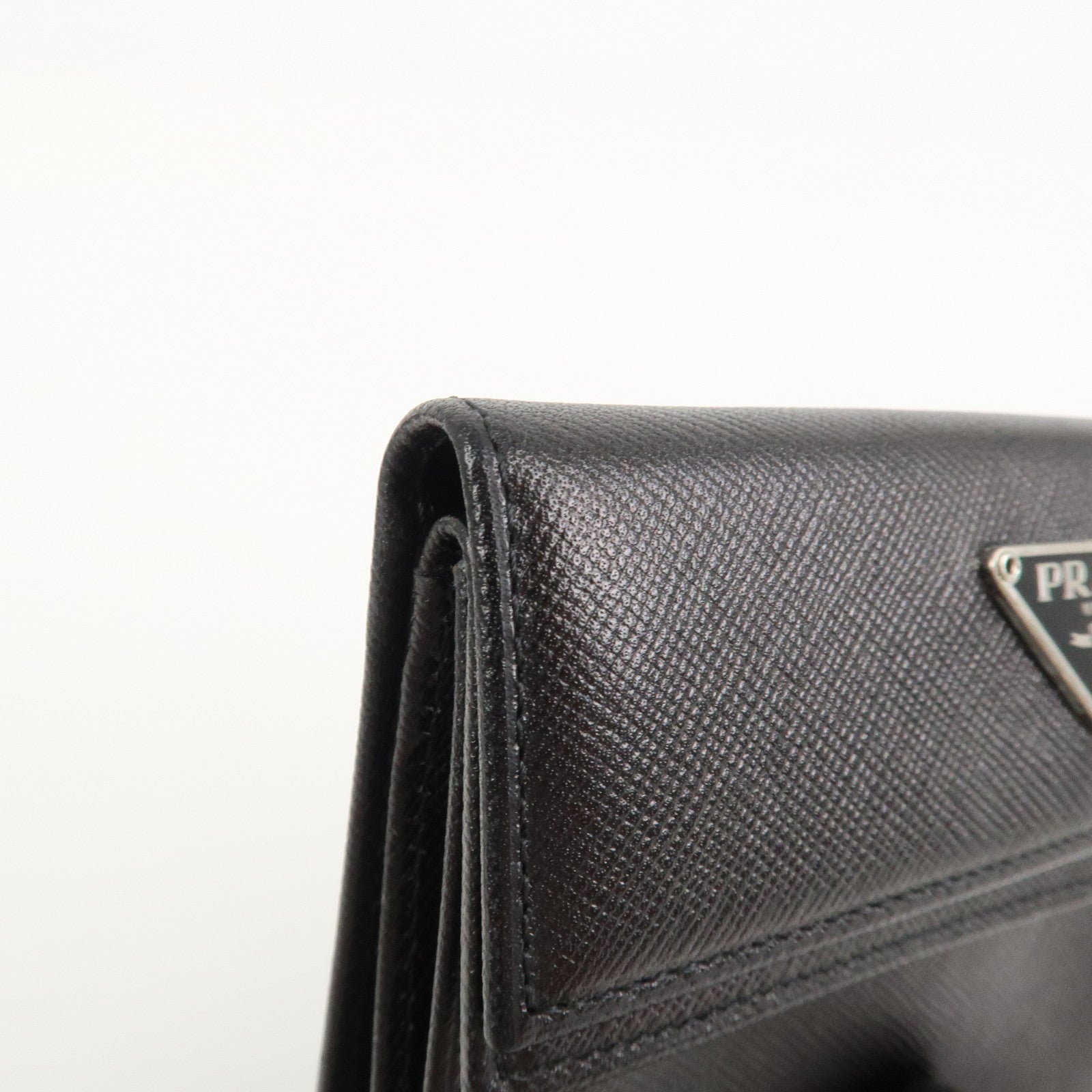 PRADA Triangle Logo Saffiano Leather Compact Wallet Black M53X