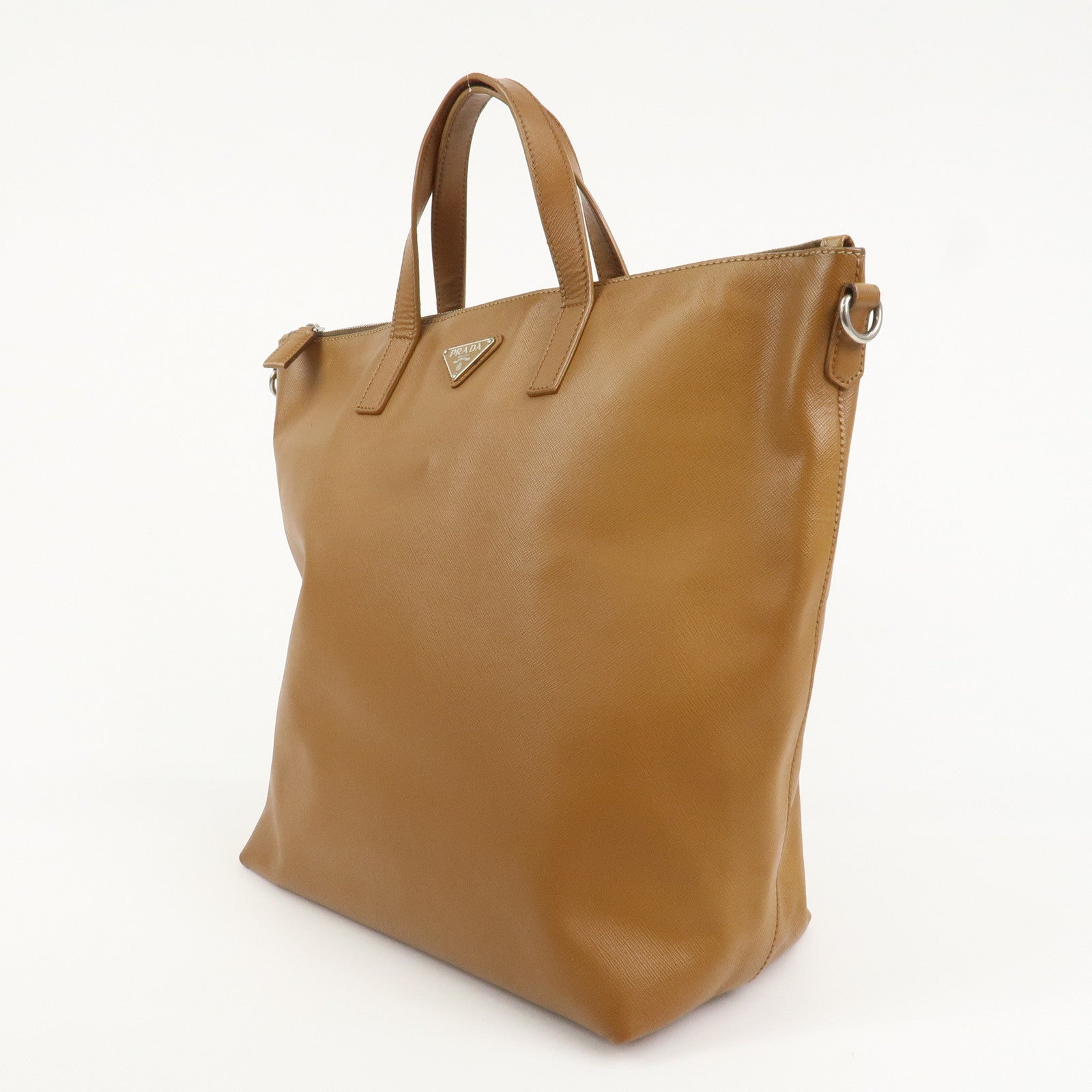 PRADA Triangle Logo Leather 2Way Bag Shoulder Bag Brown