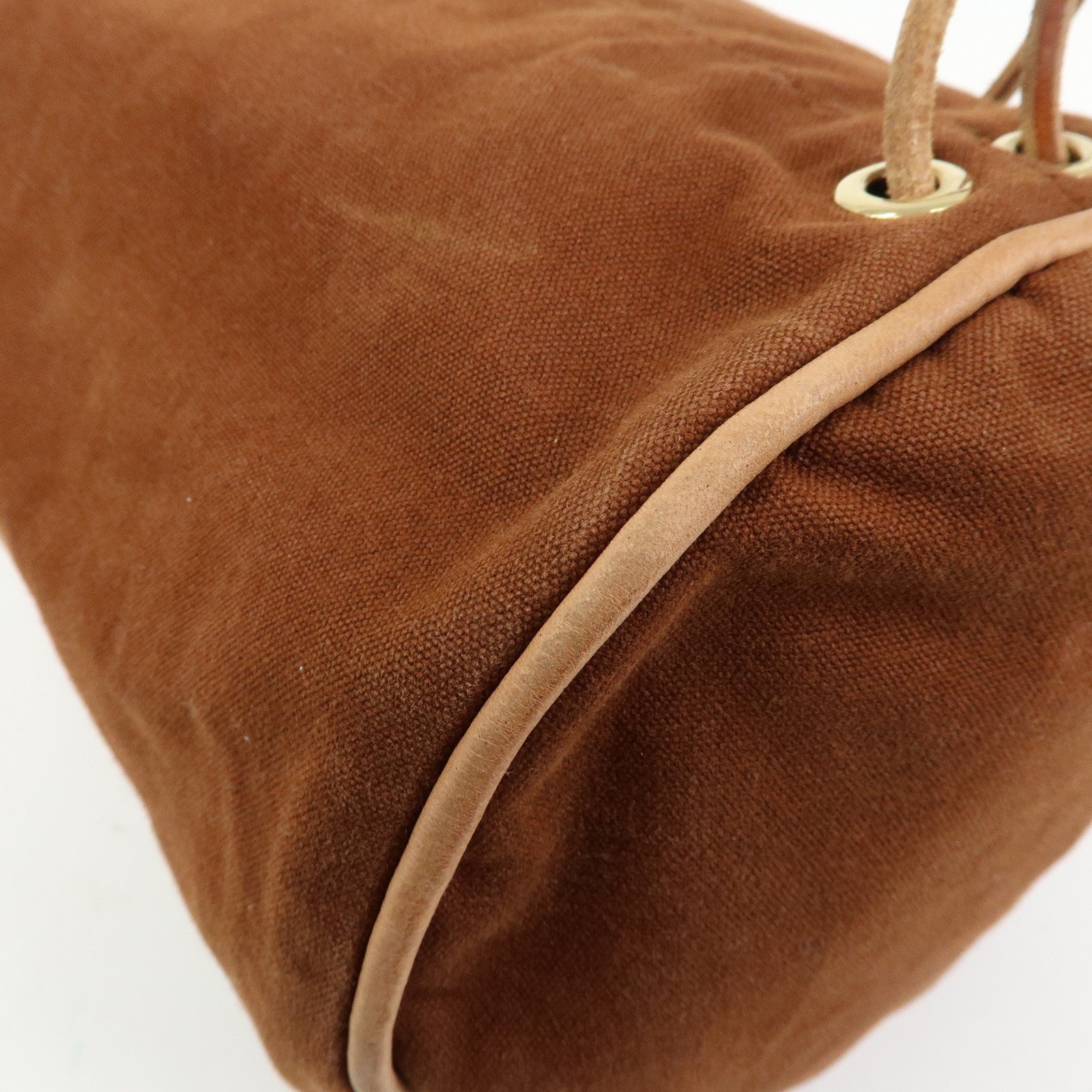 HERMES Porochon Mimil PM Canvas Leather Drawstring Backpack Brown