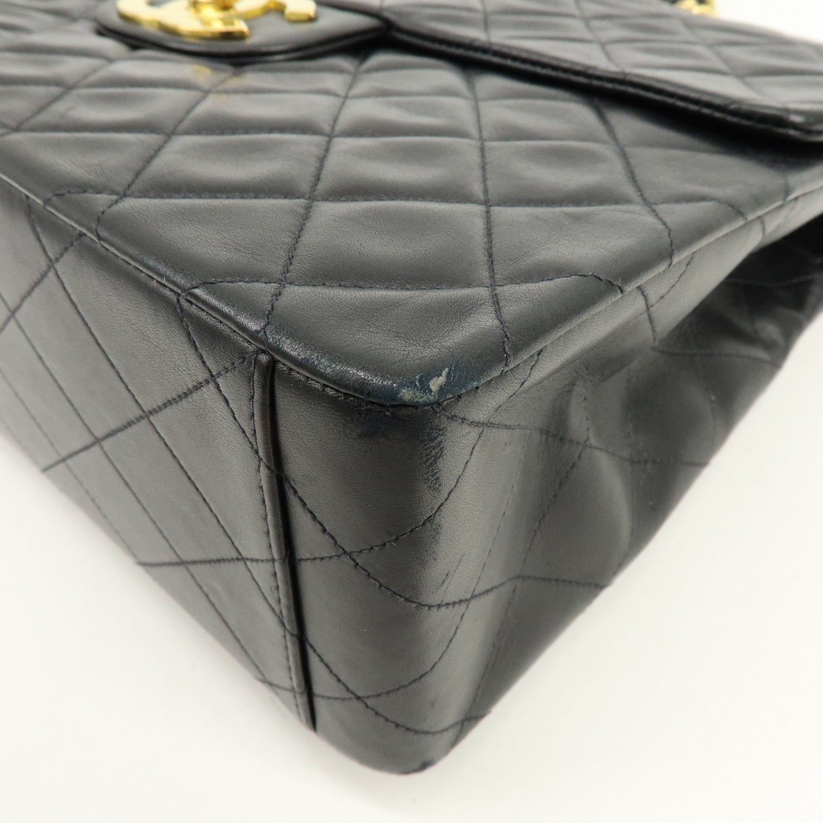 CHANEL Matelasse Lamb Skin Jumbo 34 Shoulder Bag Black A01436