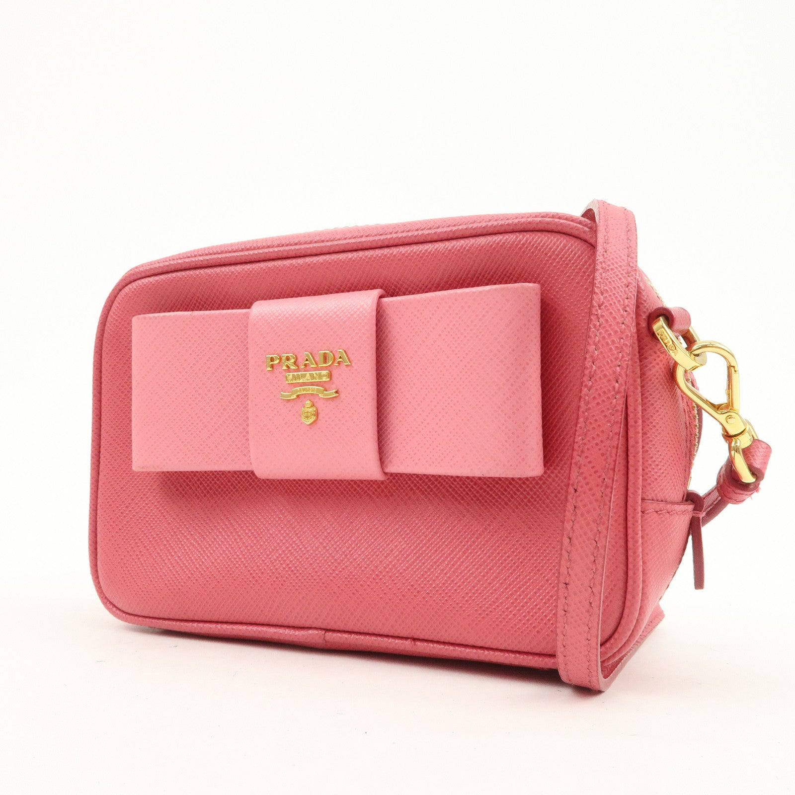 PRADA Saffiano Leather Ribbon Mini Shoulder Bag Camera Bag 1N1674