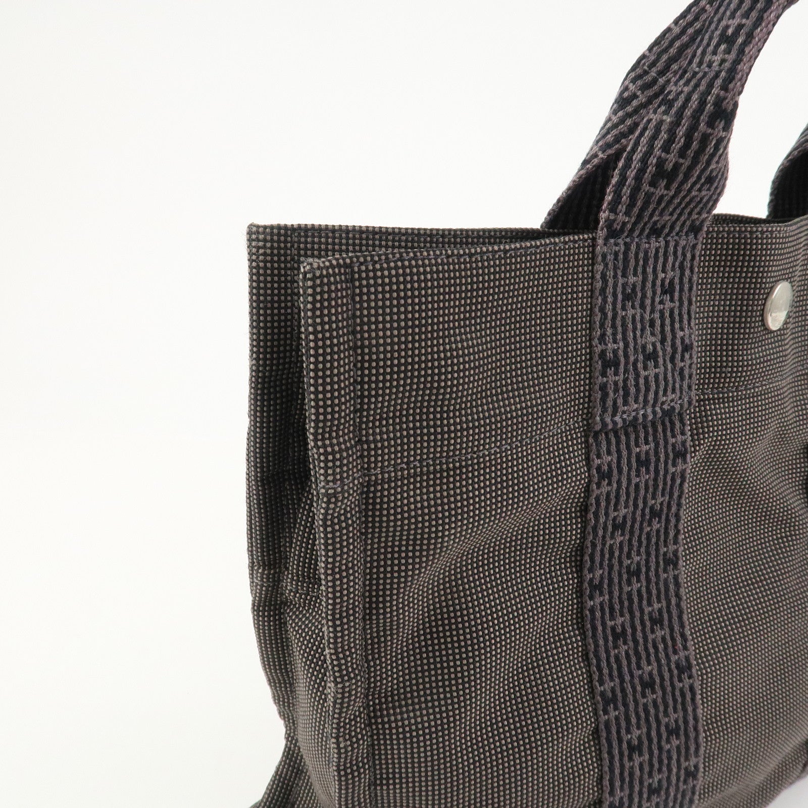 HERMES Herline PM Nylon Canvas Tote Bag Hand Bag Black