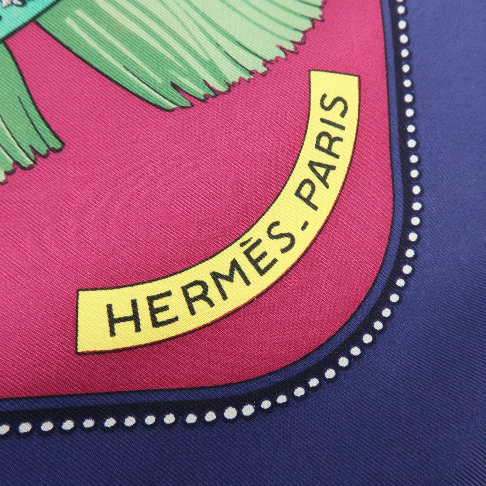 HERMES Carre 90 Silk 100% Scarf TSUBAS Guard Print Purple Green