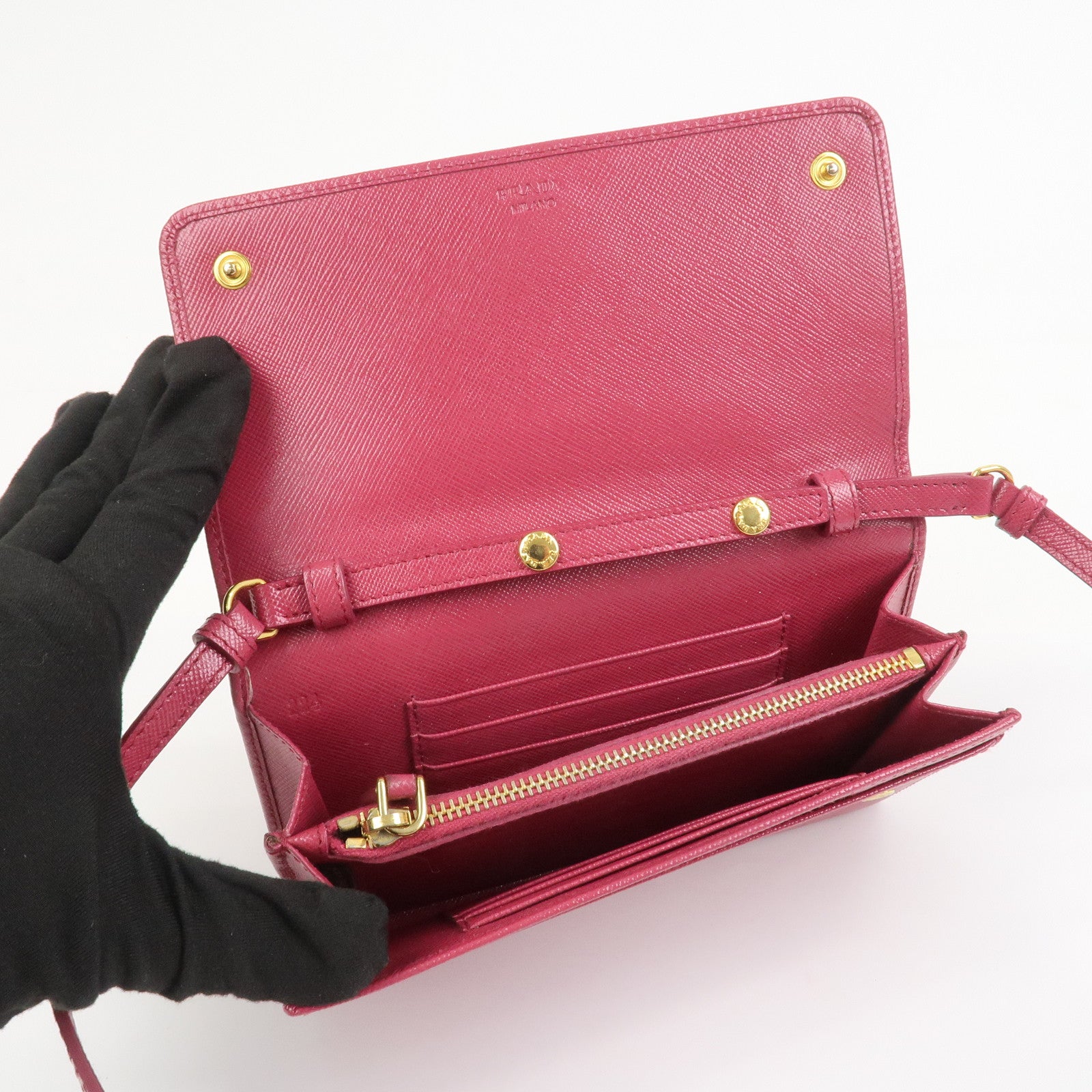 PRADA Logo Saffiano Leather Shoulder Long Wallet Pink 1M1437