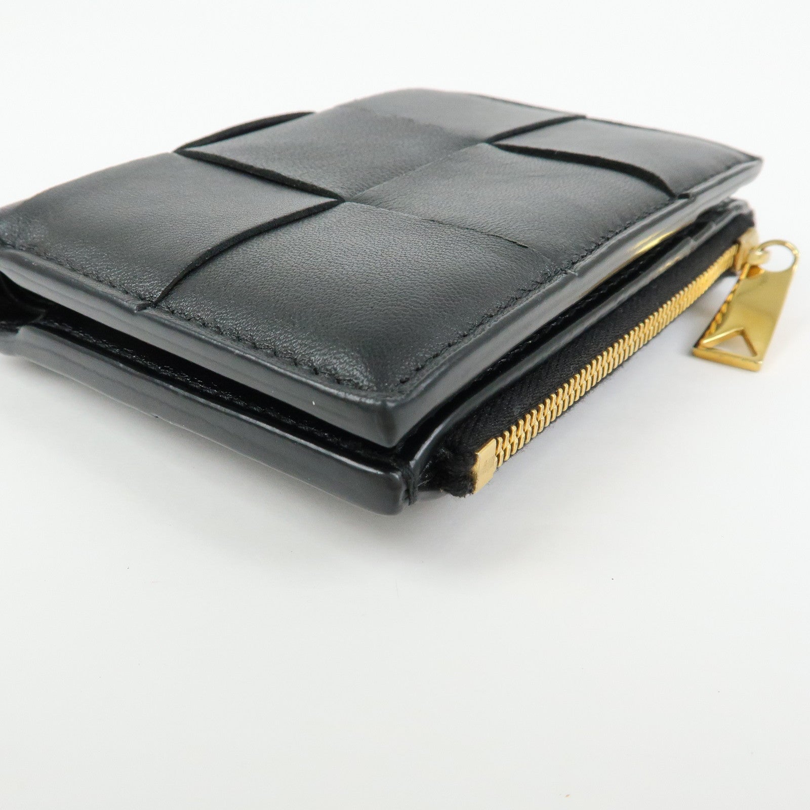 BOTTEGA VENETA Cassette Leather Small Bi-fold Comact Wallet Black