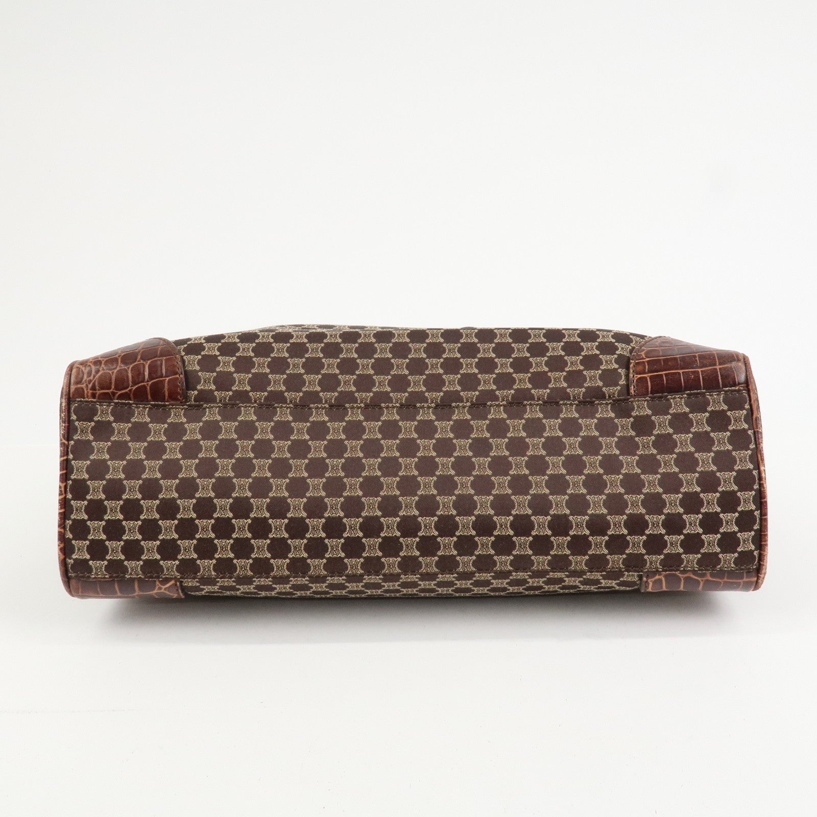 CELINE Macadam Canvas Embossed Leather Tote Bag Shoulder Bag Brown