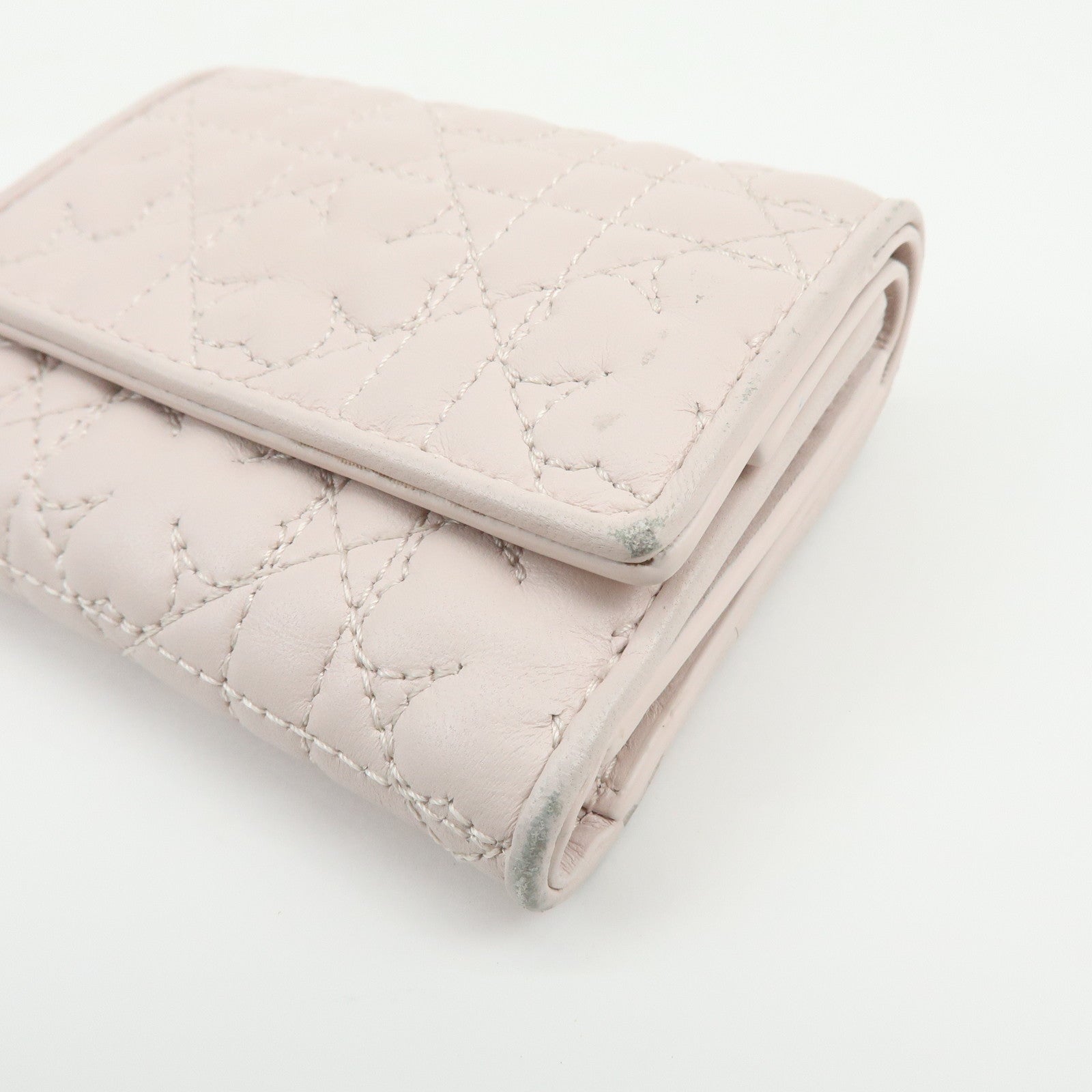 Christian Dior Cannage Leather Tri-fold Compact Wallet Light Pink