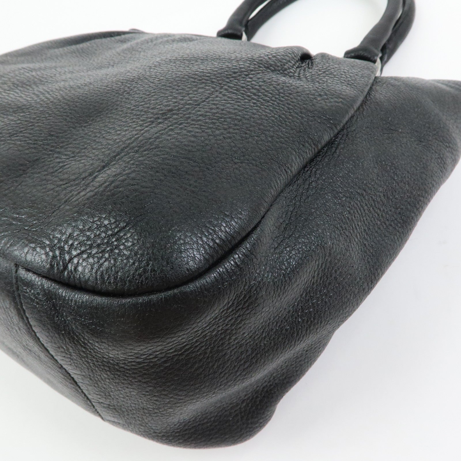 PRADA Logo Leather Tote Bag Shoulder Bag Hand Bag Black