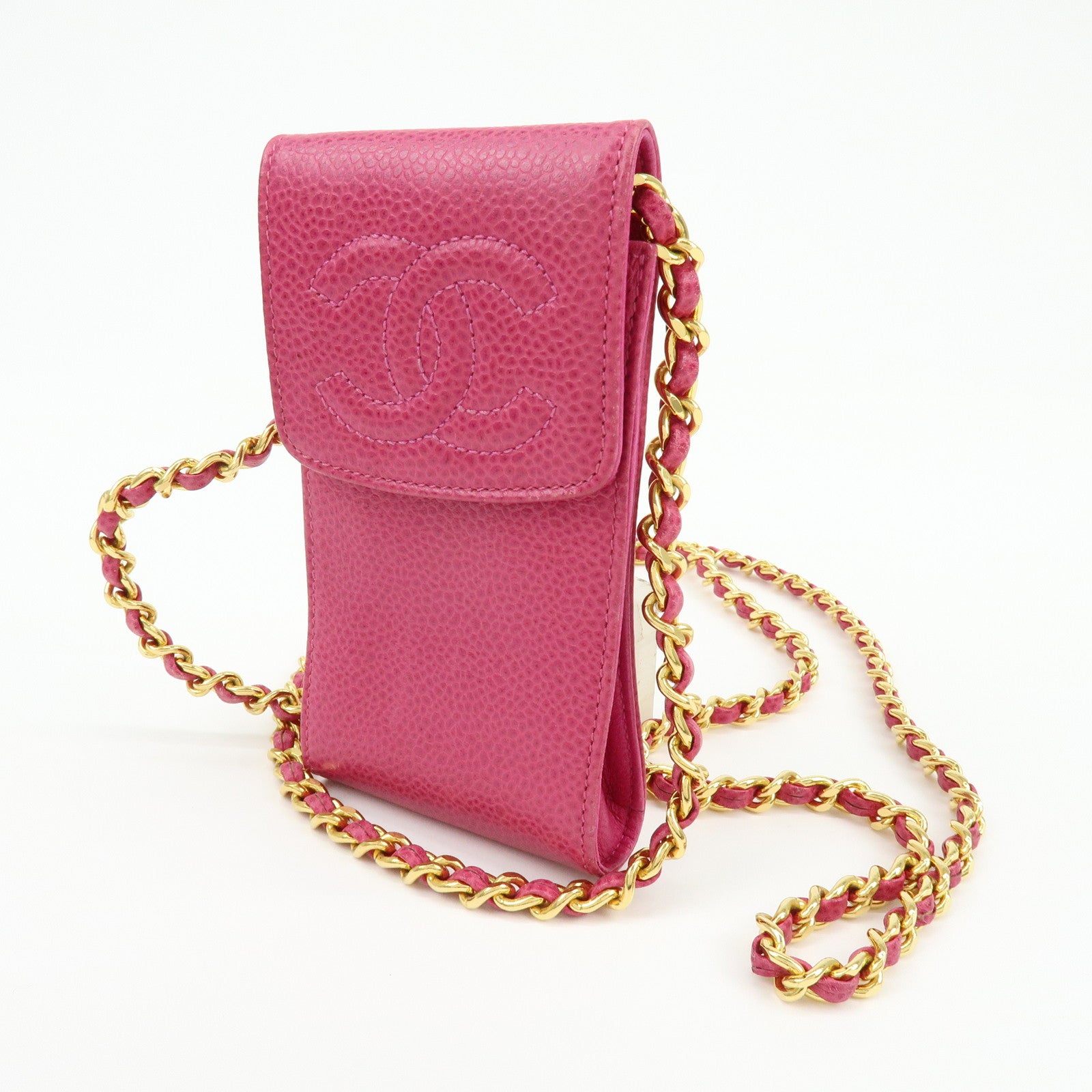 CHANEL COCO Mark Caviarskin Chain Shoulder Bag Phone Pouch Pink