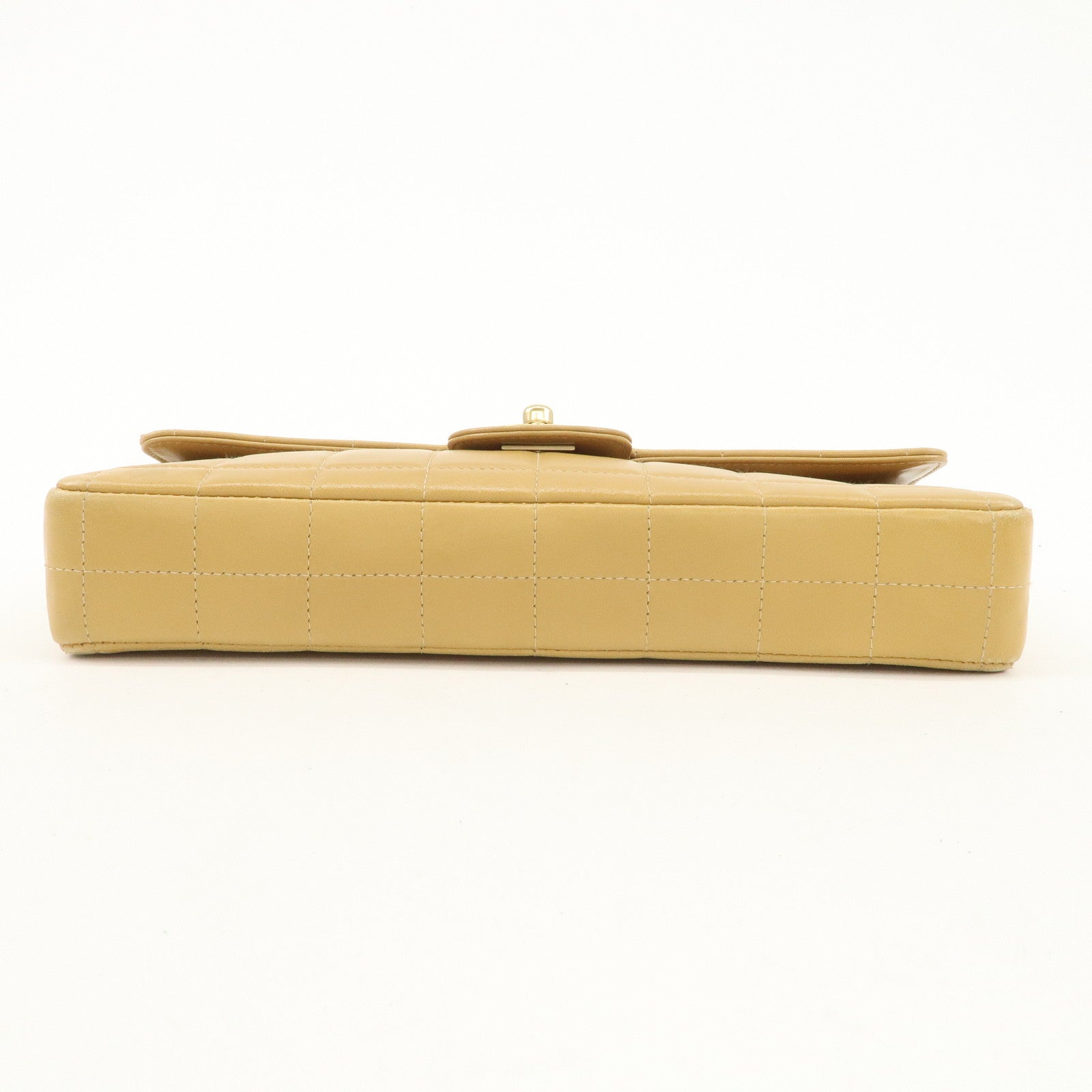 CHANEL Chocolate Bar Lamb Skin Chain Shoulder Bag Beige A15316 Used