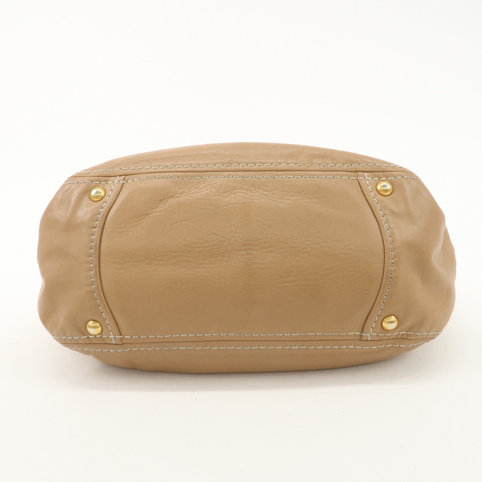 PRADA Leather Shoulder Bag Hand Bag Shoulder Bag Beige Gold BR4691 Used