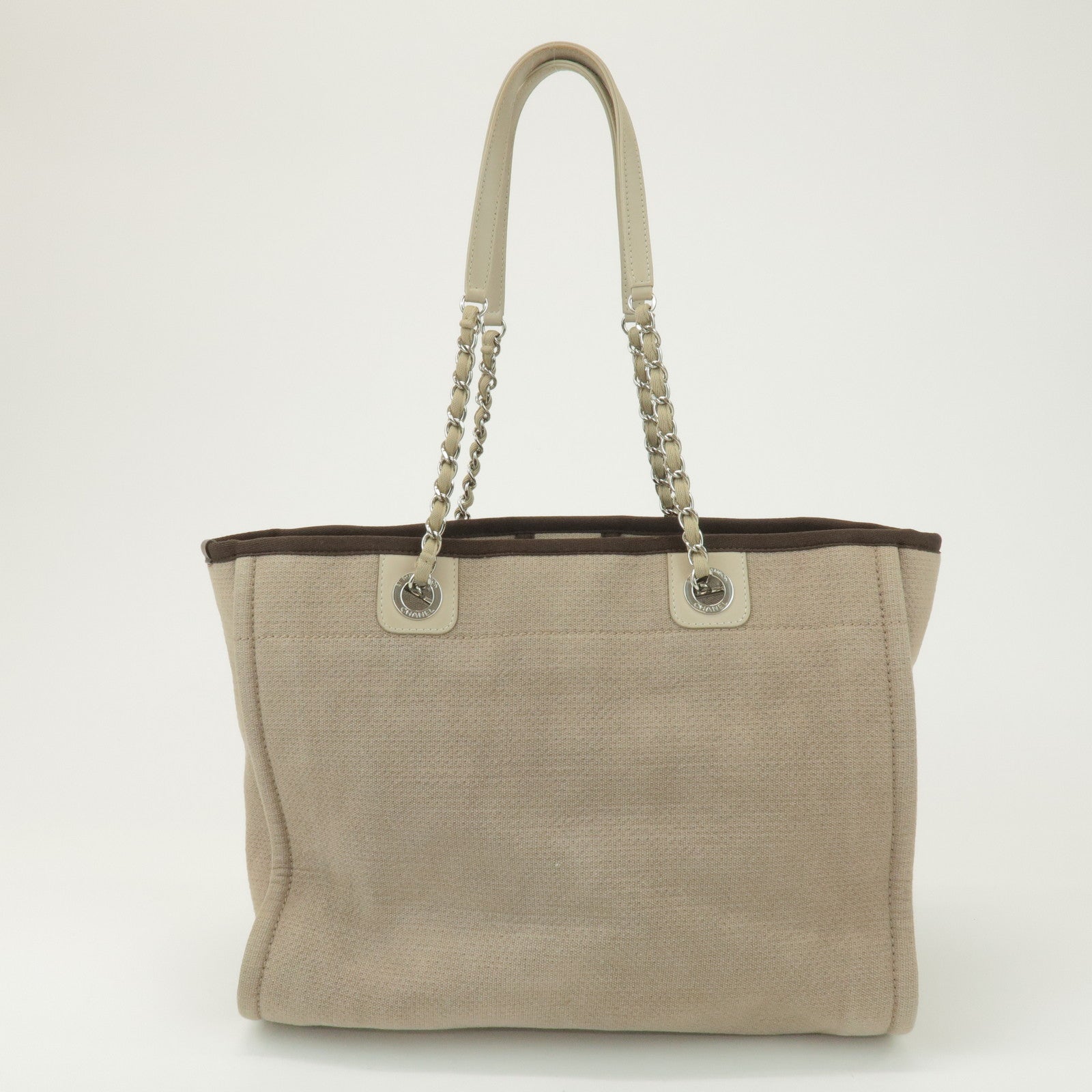 CHANEL Deauville GM Canvas Leather 2Way Tote Bag Beige A66941