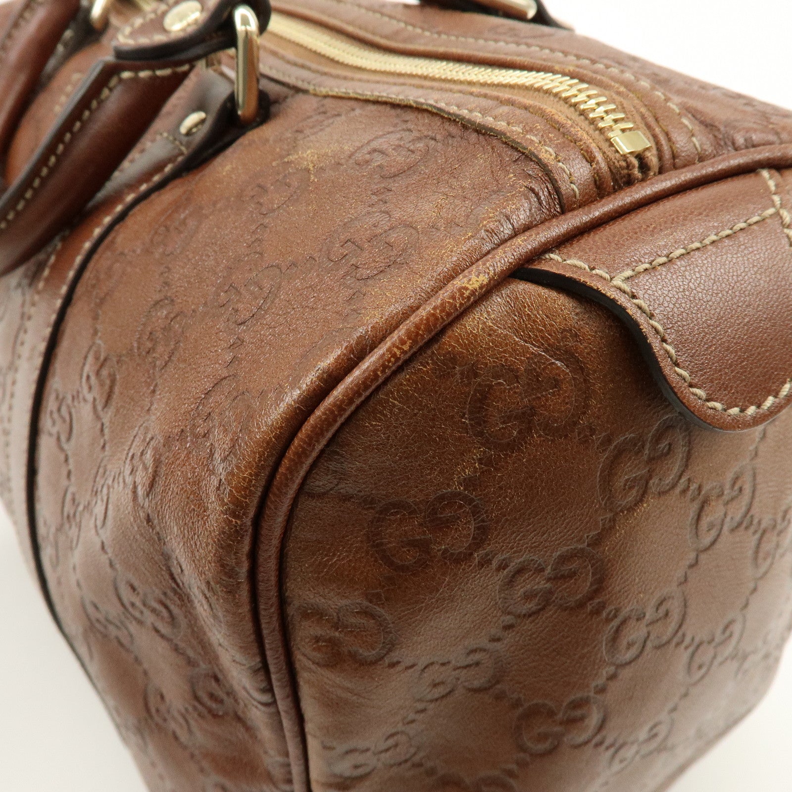 GUCCI Guccissima Leather Boston Bag Hand Bag Brown 193603