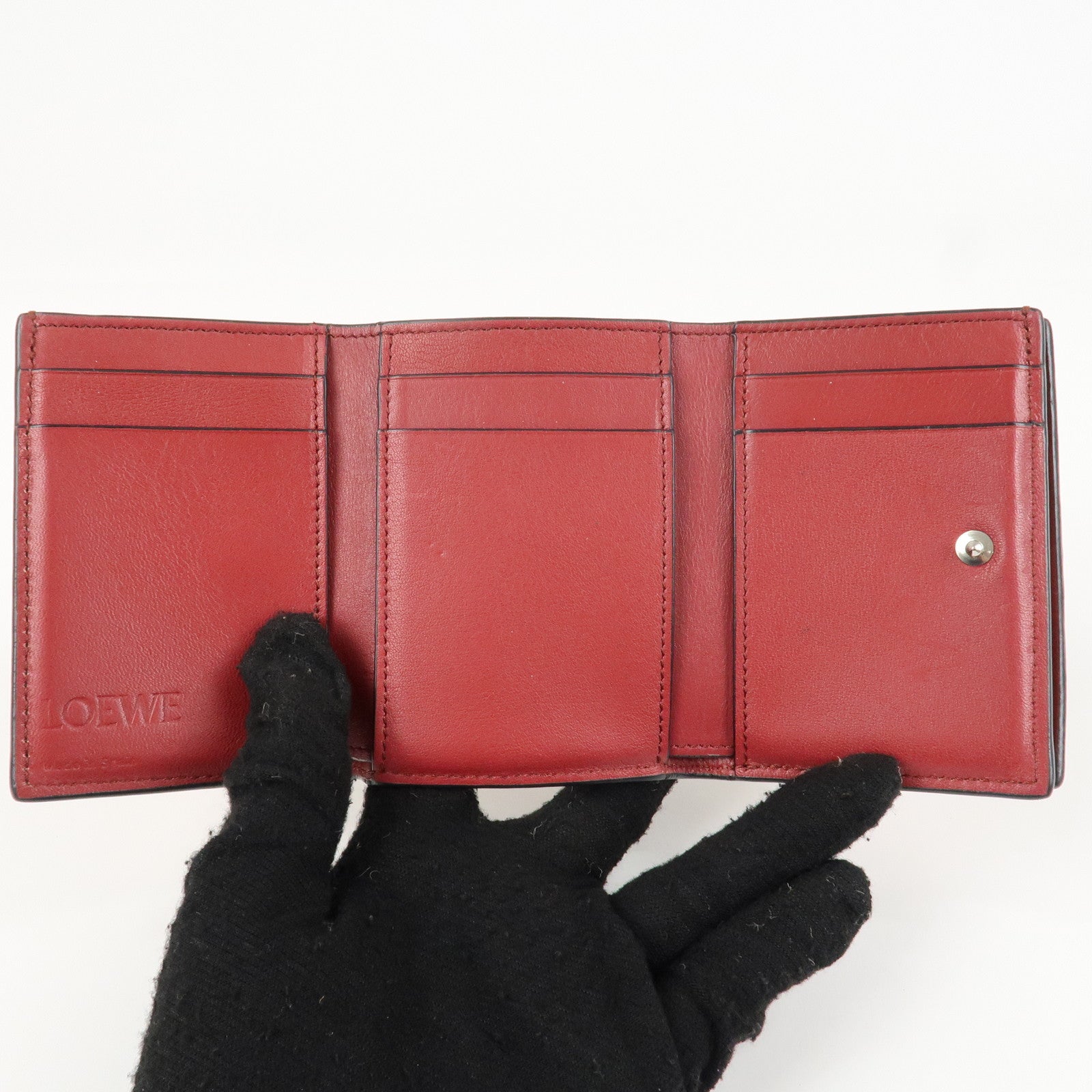 LOEWE Leather Tri-fold Compact Wallet Brown Used