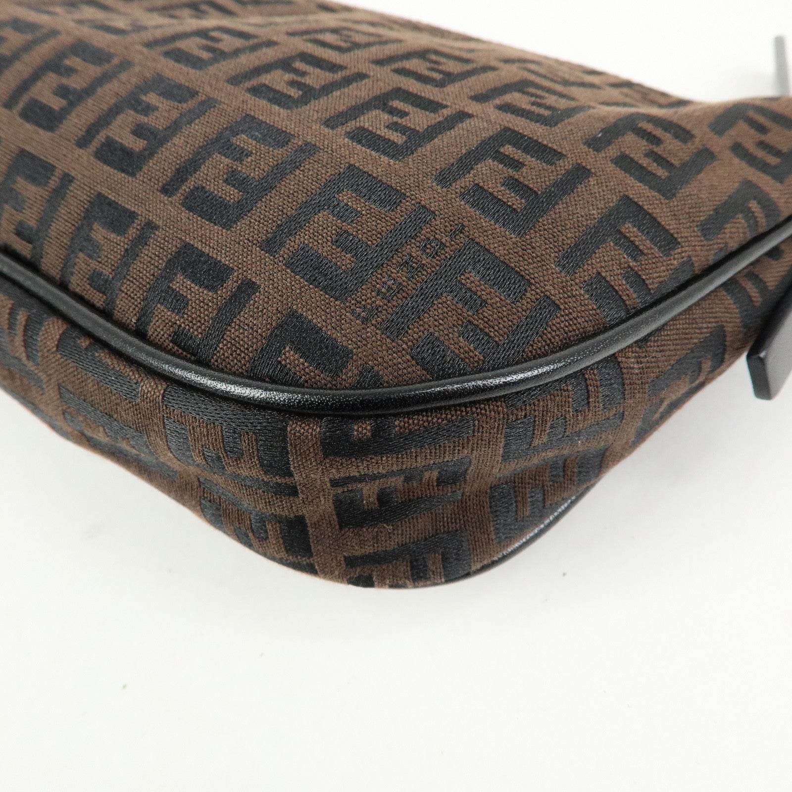 FENDI Zucchino Canvas Leather Hand Bag Brown Black 8BR1440