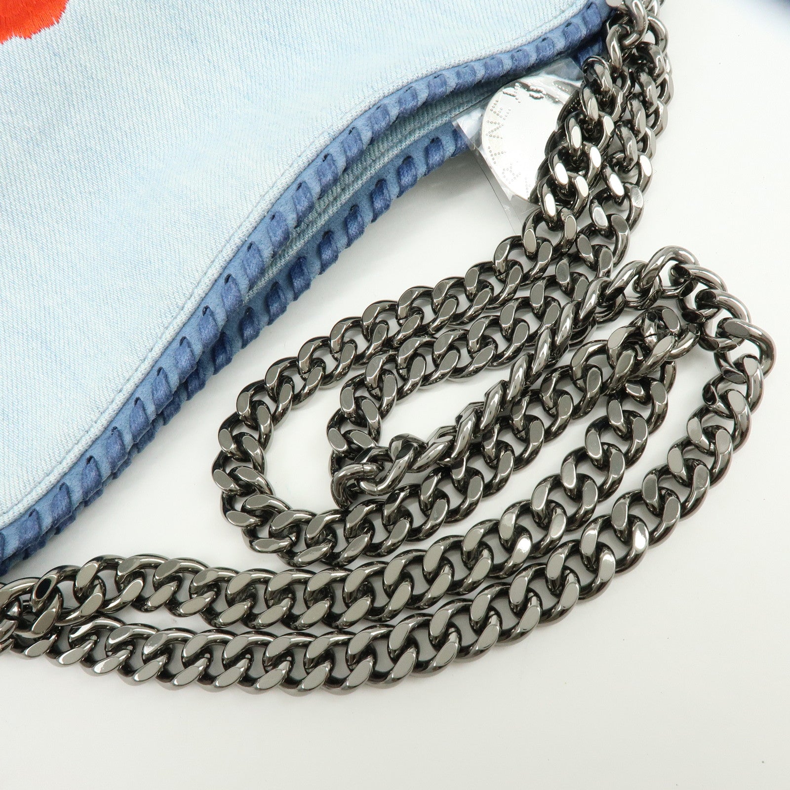 STELLA MCCARTNEY Falabella Embroidery Denim Shoulder Bag Light Blue