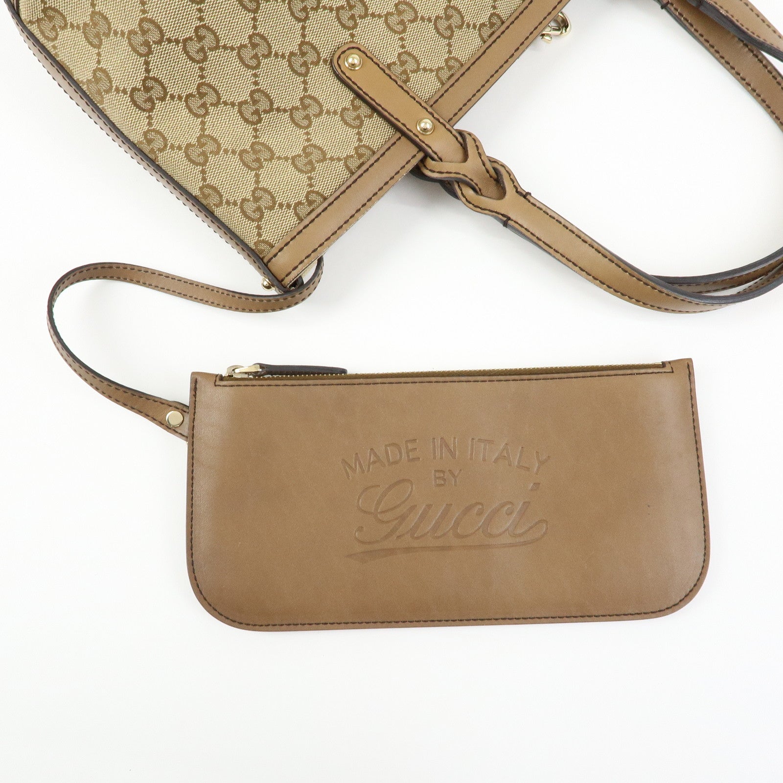 GUCCI GG Canvas Leather Tote Bag Hand Bag Beige 269878