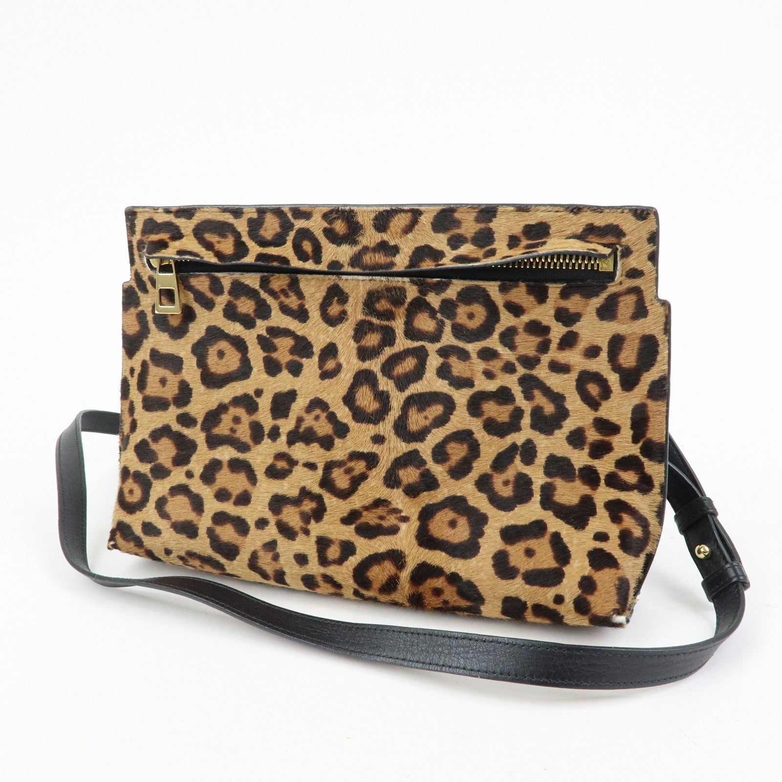 LOEWE Unborn Calf Leather Shoulder Bag Leopard Brown Black