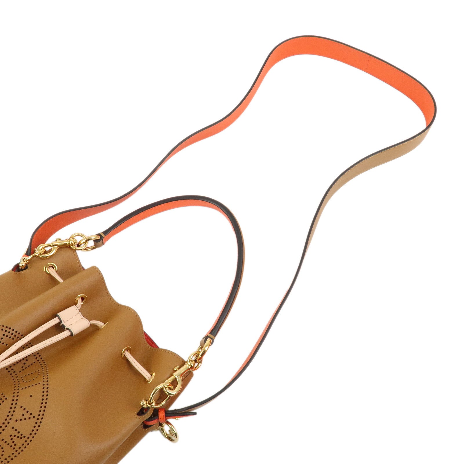 FENDI Leather Montresor 2Way Hand Shoulder Bag Brown Orange 8BT309