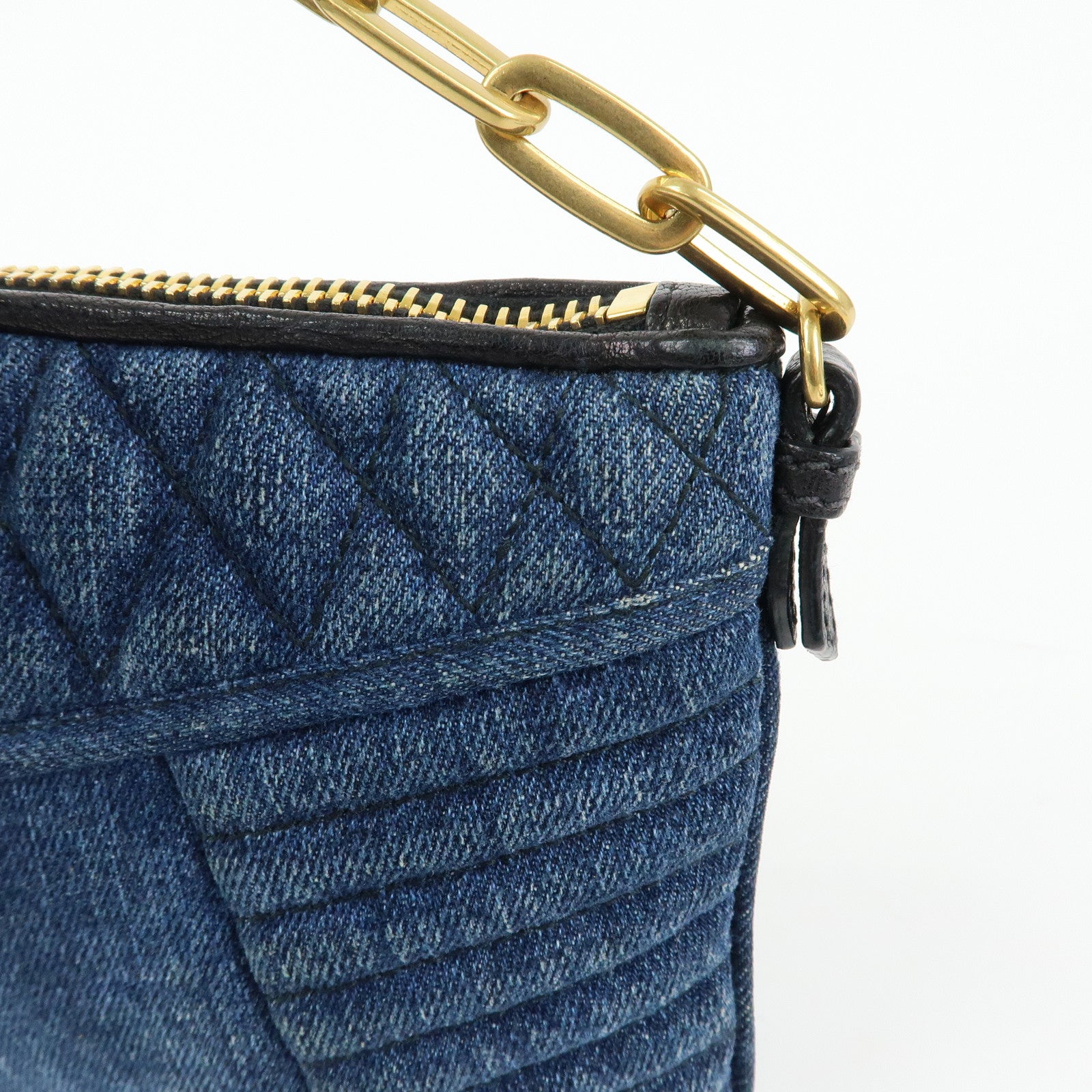 MIU MIU Denim Leather Chain Biker 2Way Bag Hand Bag Shoulder Bag RP0374