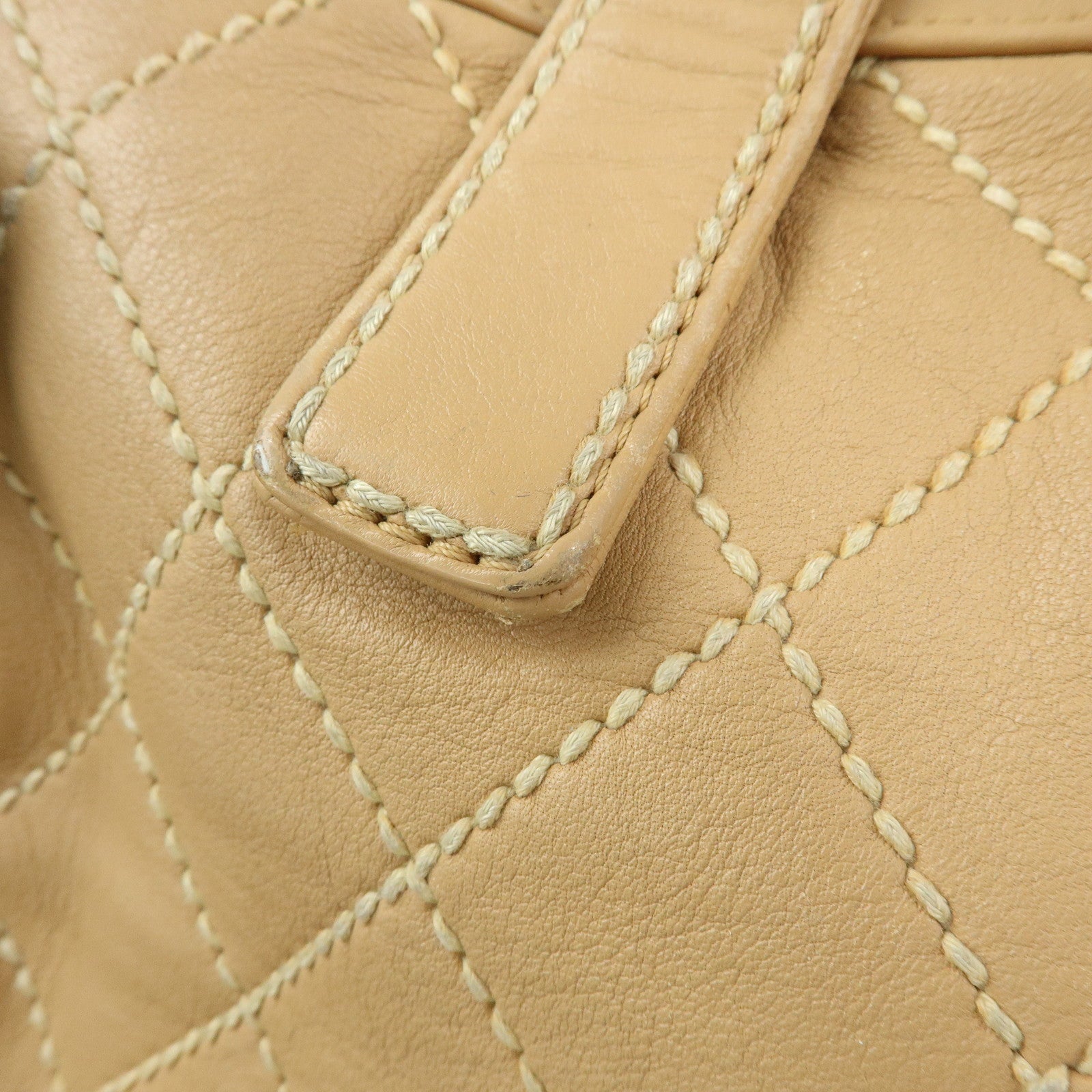 CHANEL Wild Stitch Calf Leather Boston Bag Hand Bag Beige