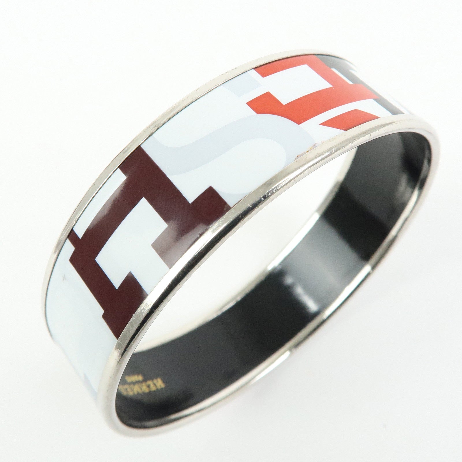 HERMES Email GM Plated Bangle Bracelet White Black Red