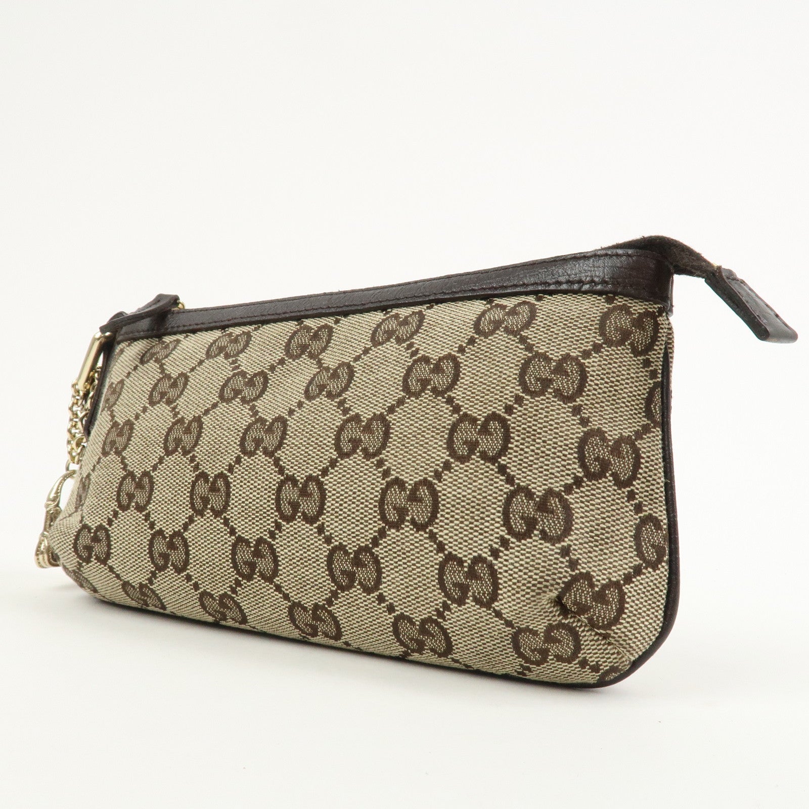 GUCCI Sherry GG Canvas Leather Pouch Cosmetic Pouch Brown 152507