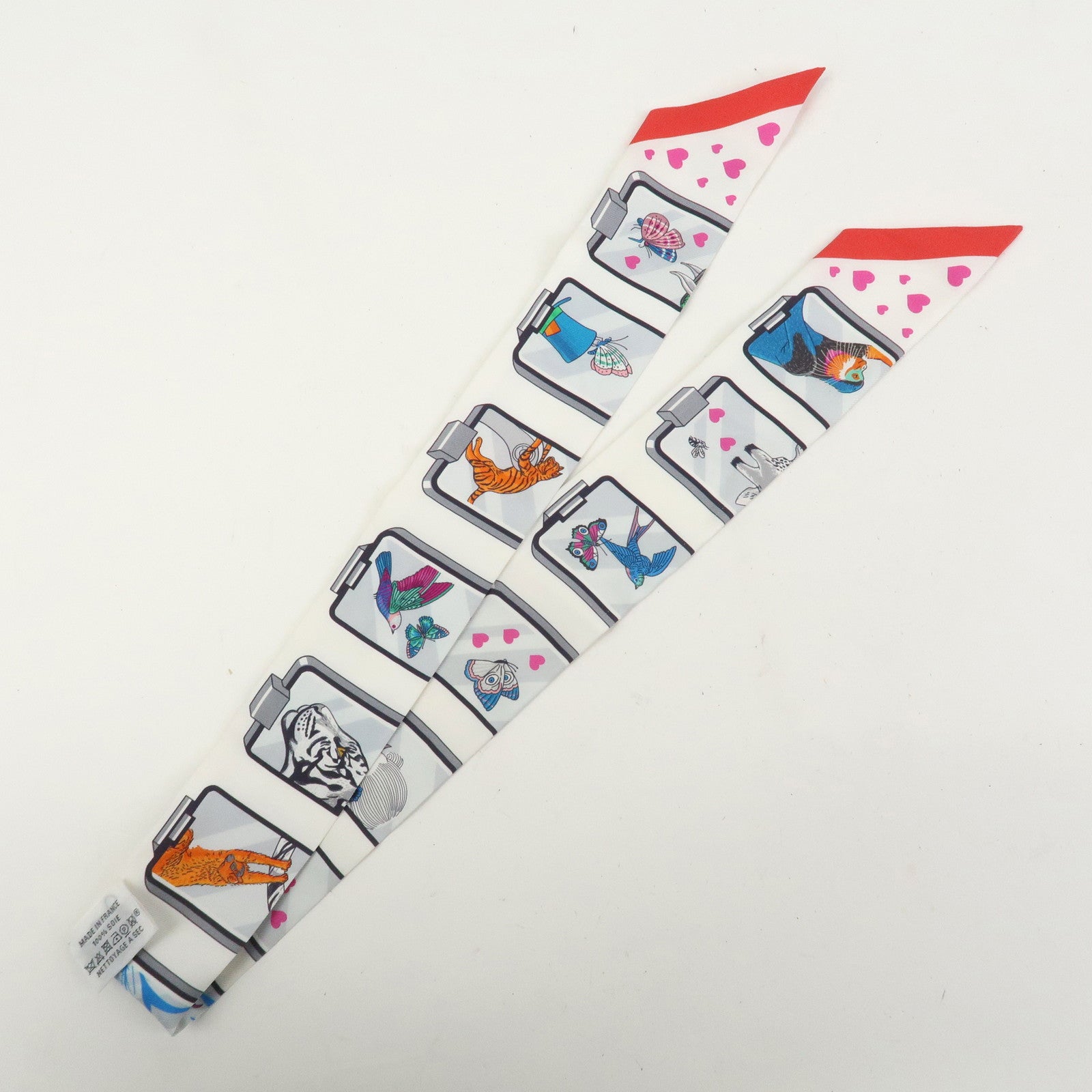 HERMES Twilly Silk 100% HERMES STORY Scarf White