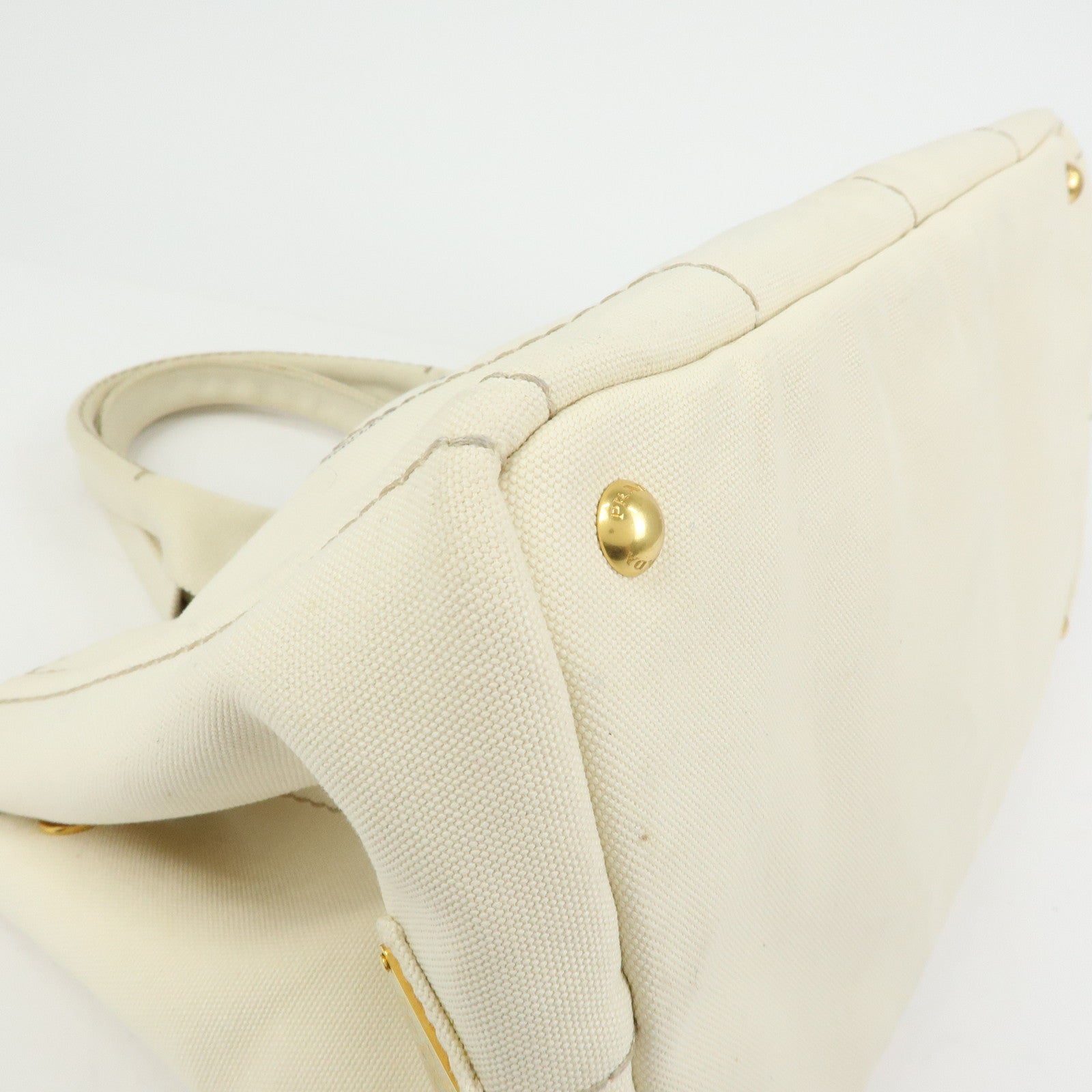 PRADA Canapa Canvas 2Way Bag Tote Bag Hand Bag White BN1877