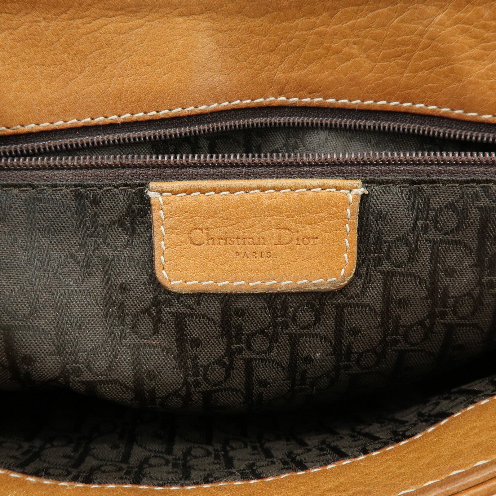 Christian Dior Saddle Leather Shoulder Bag Hand Bag Light Brown
