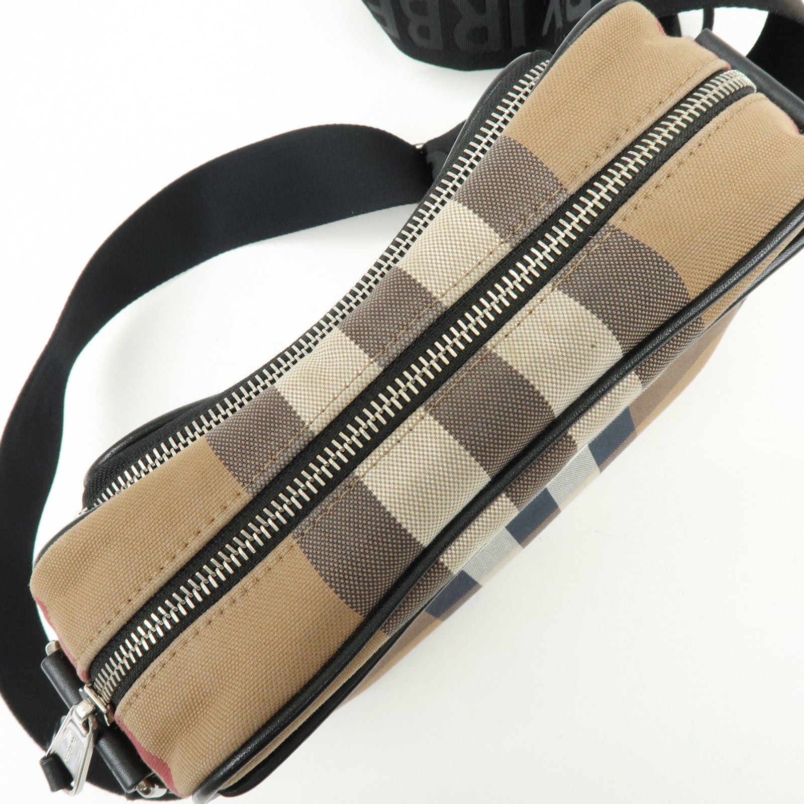 BURBERRY Nova Plaid Canvas Leather Shoulder Crossbody Bag Beige