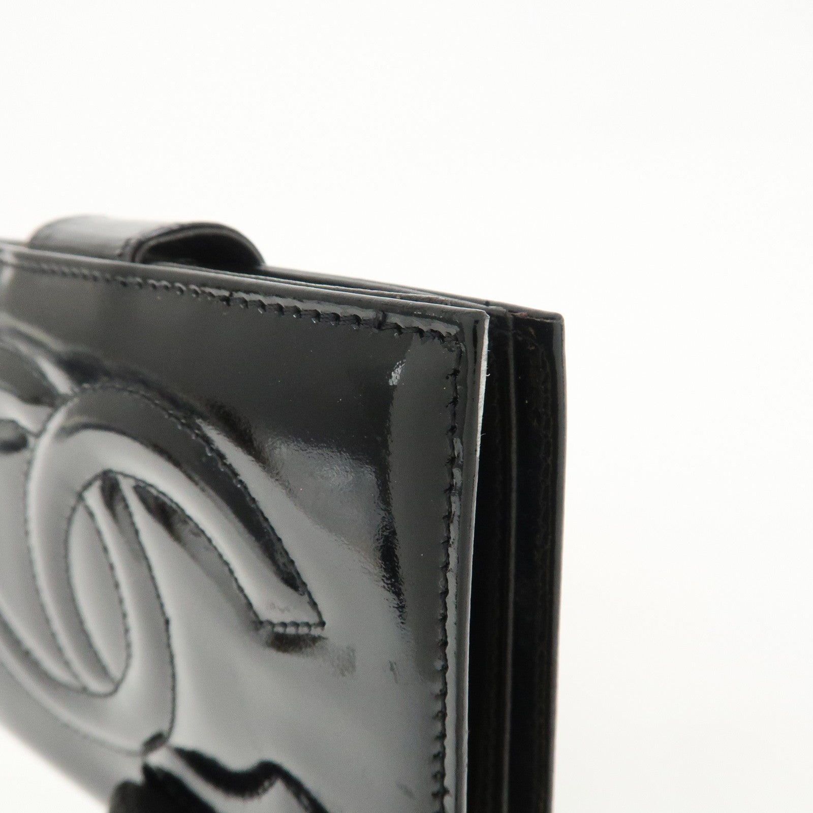 CHANEL COCO Mark Patent Leather Bi-fold Small Wallet Black A13497