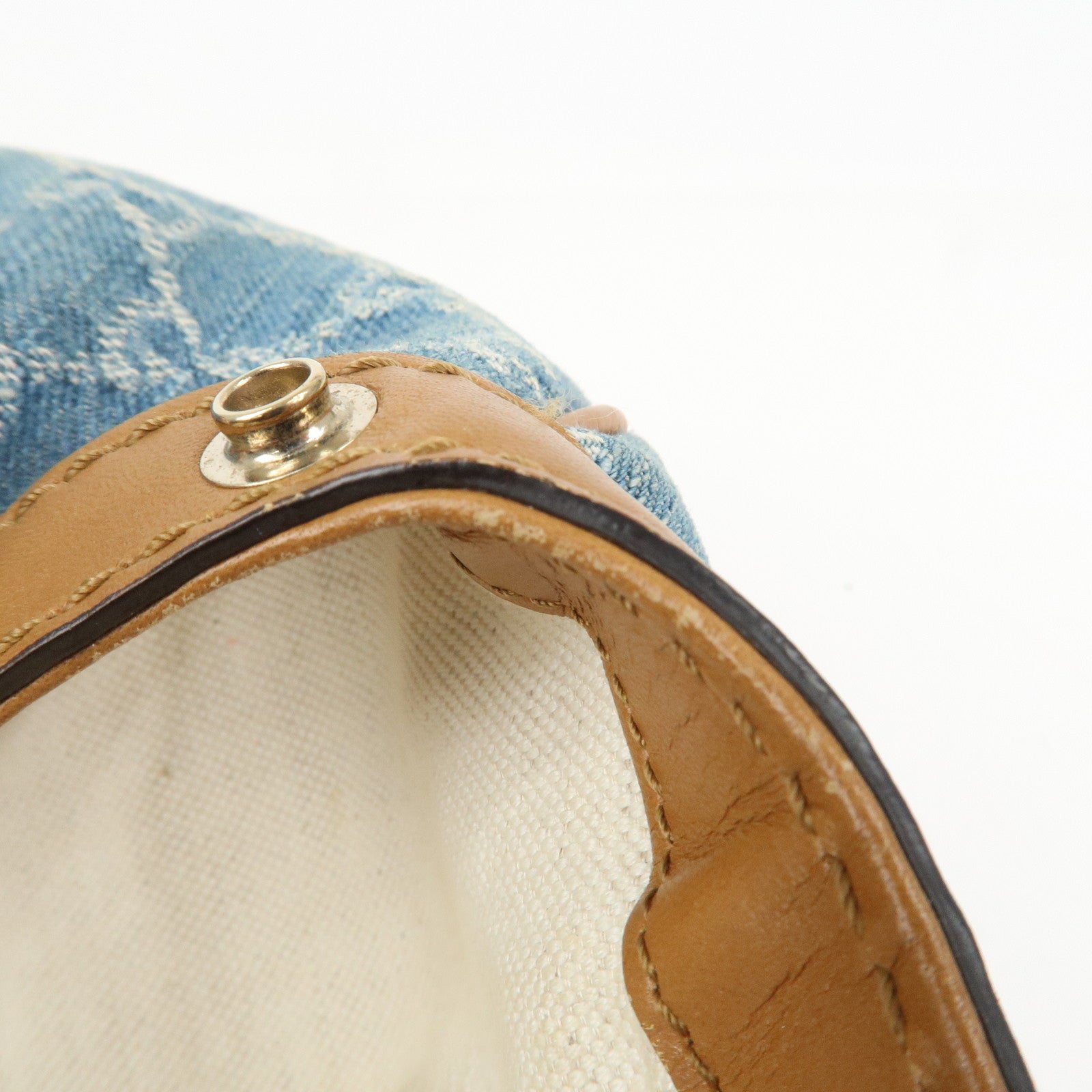 GUCCI Sukey GG Denim Leather Tote Bag Hand Bag Blue Brown 211944