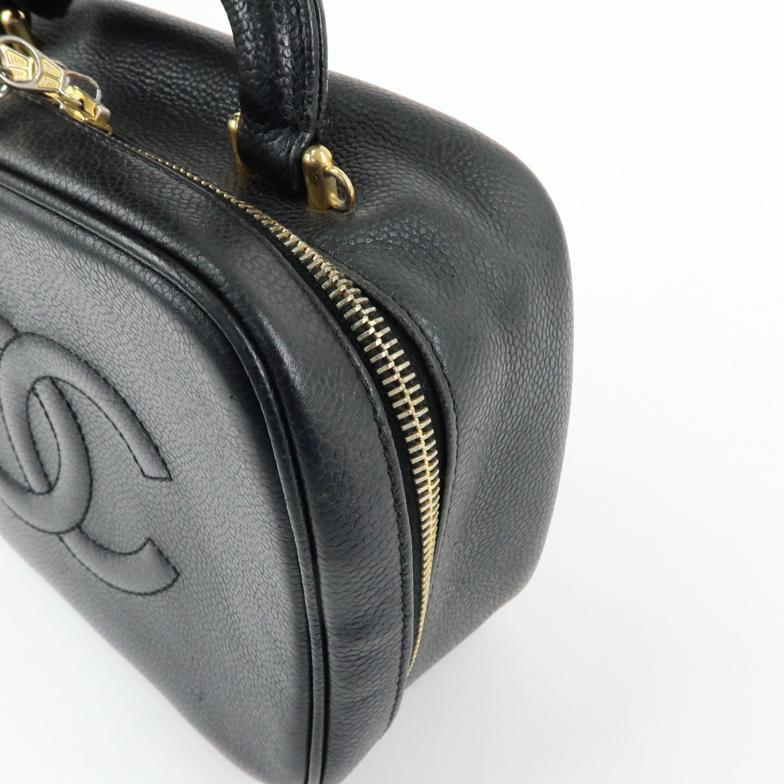 CHANEL COCO Mark Caviarskin 2Way Bag Cosmetic Bag Black A07061