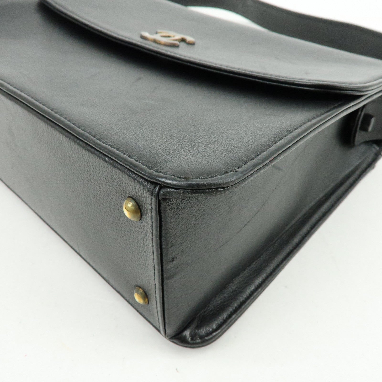 CHANEL Calf Leather Shoulder Bag Black