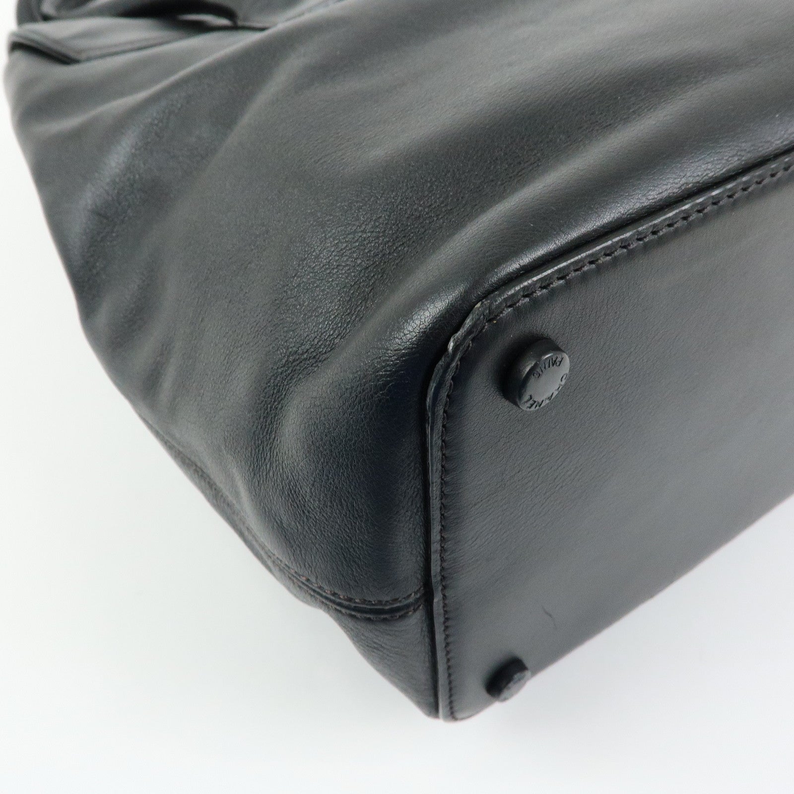 CHANEL COCO Mark Calf Leather Boston Bag Hand Bag Black
